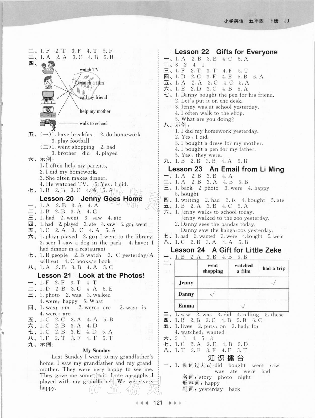 2021年53天天練小學英語五年級下冊冀教版 參考答案第5頁