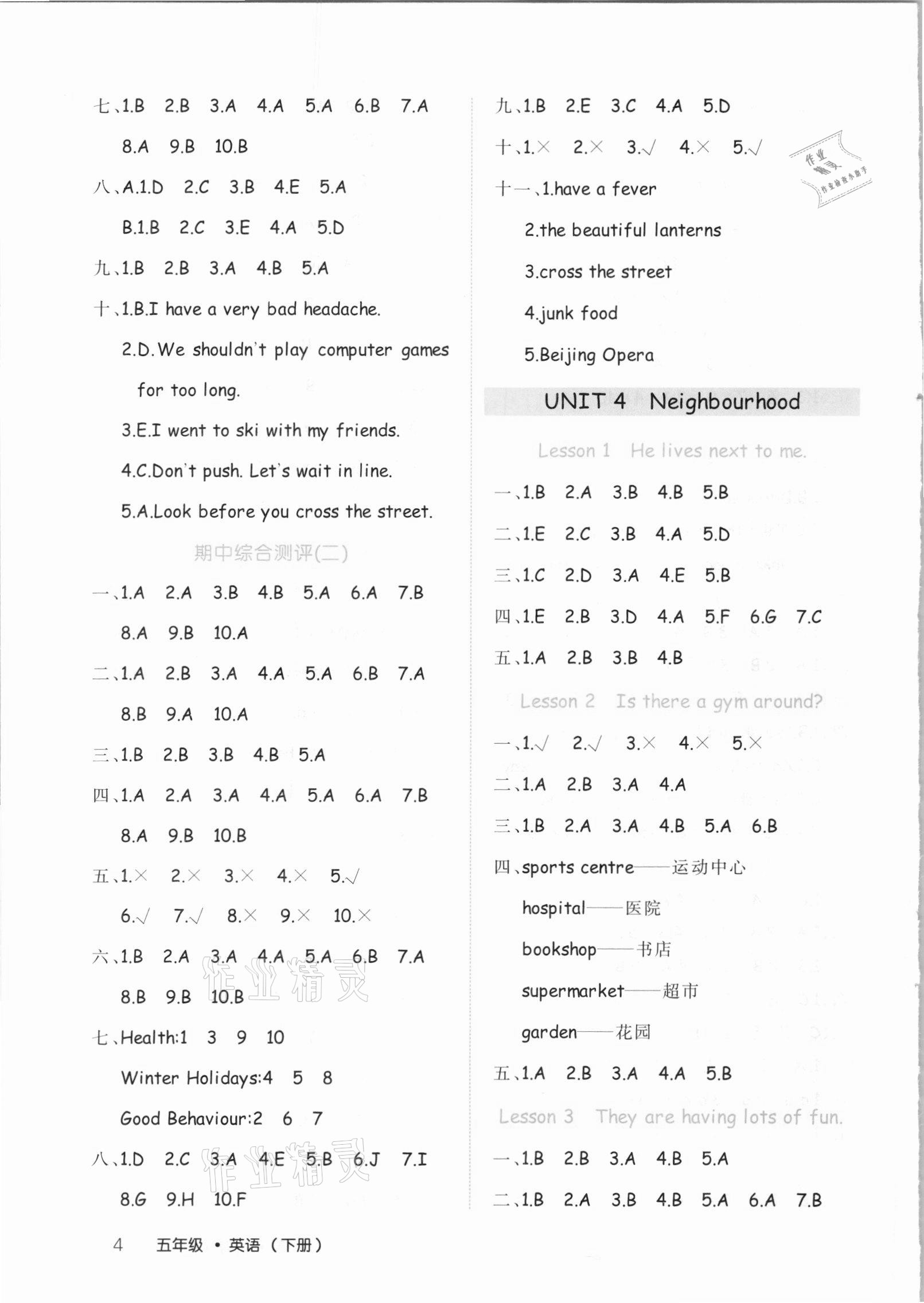 2021年细解巧练五年级英语下册鲁科版54制 参考答案第4页