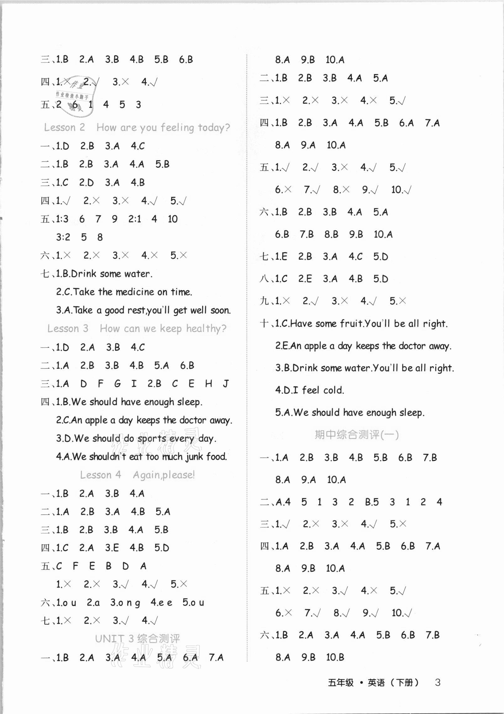 2021年細(xì)解巧練五年級英語下冊魯科版54制 參考答案第3頁