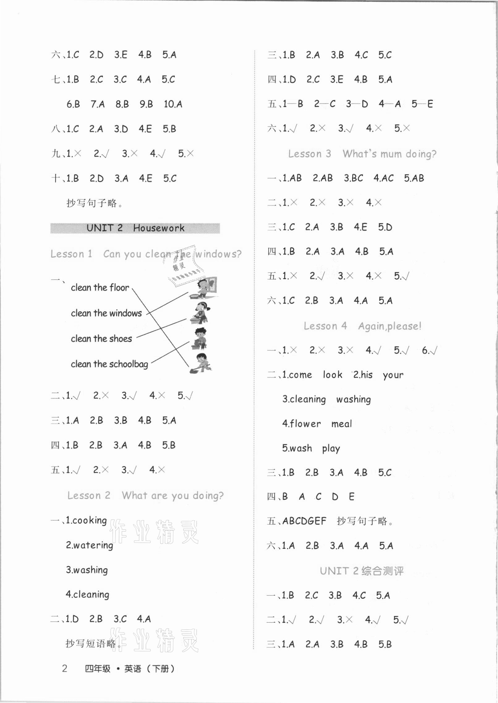 2021年细解巧练四年级英语下册鲁科版54制 参考答案第2页