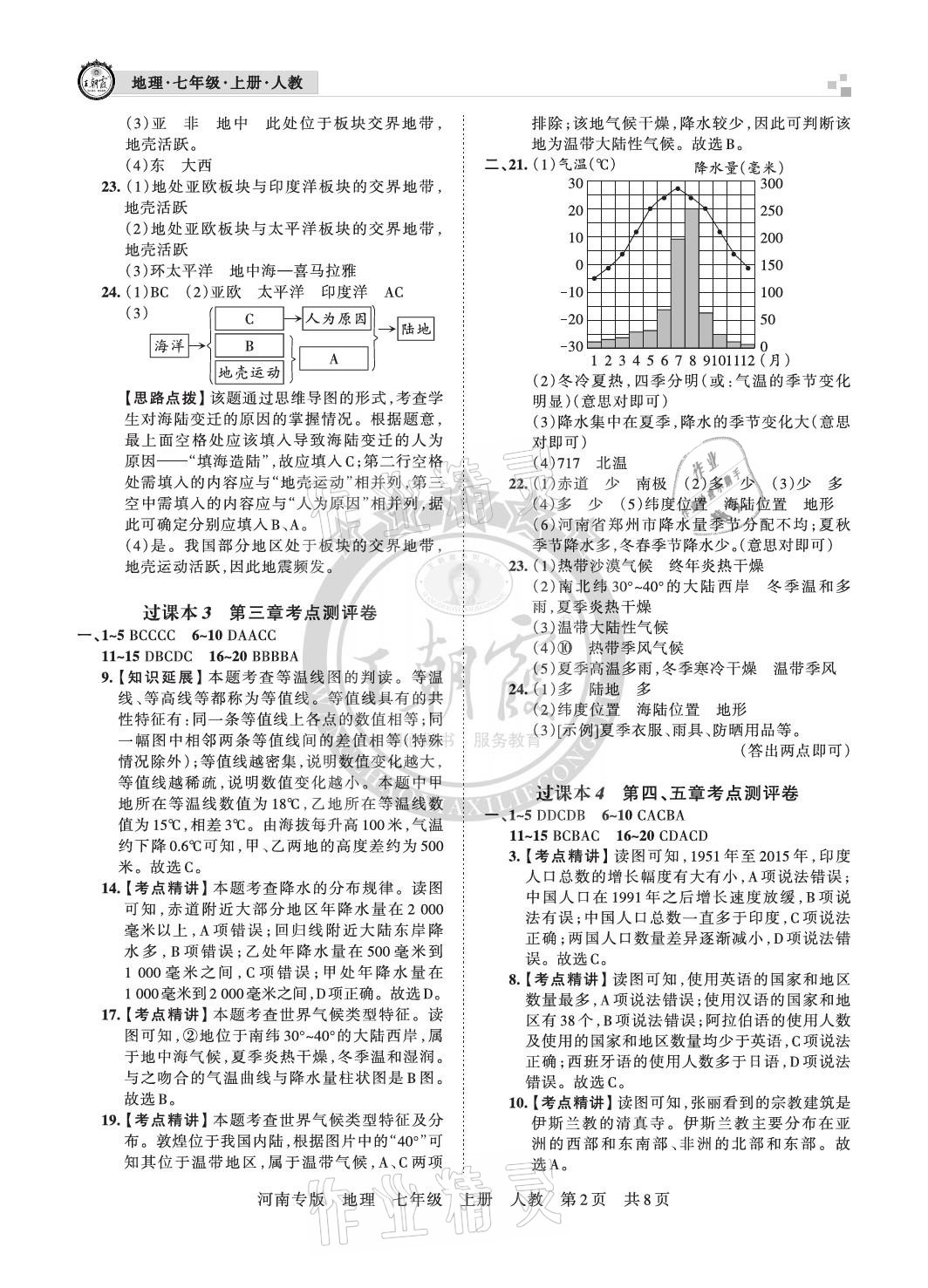 2020年王朝霞各地期末試卷精選七年級地理上冊人教版河南專版 參考答案第2頁