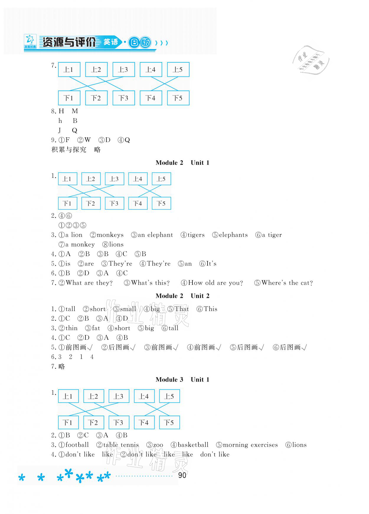 2021年資源與評價三年級英語下冊外研版B版黑龍江教育出版社 參考答案第2頁