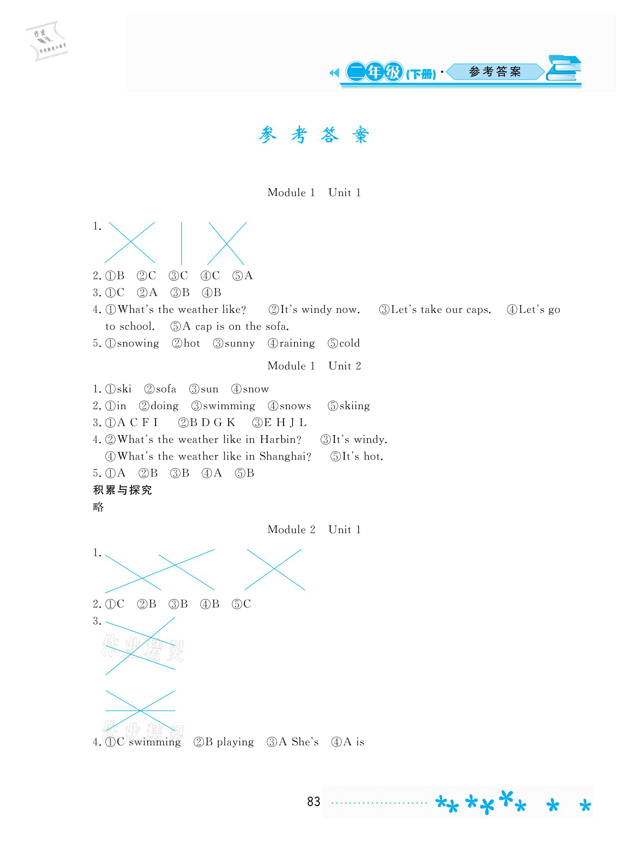 2021年資源與評價二年級英語下冊外研版1起黑龍江教育出版社 參考答案第1頁