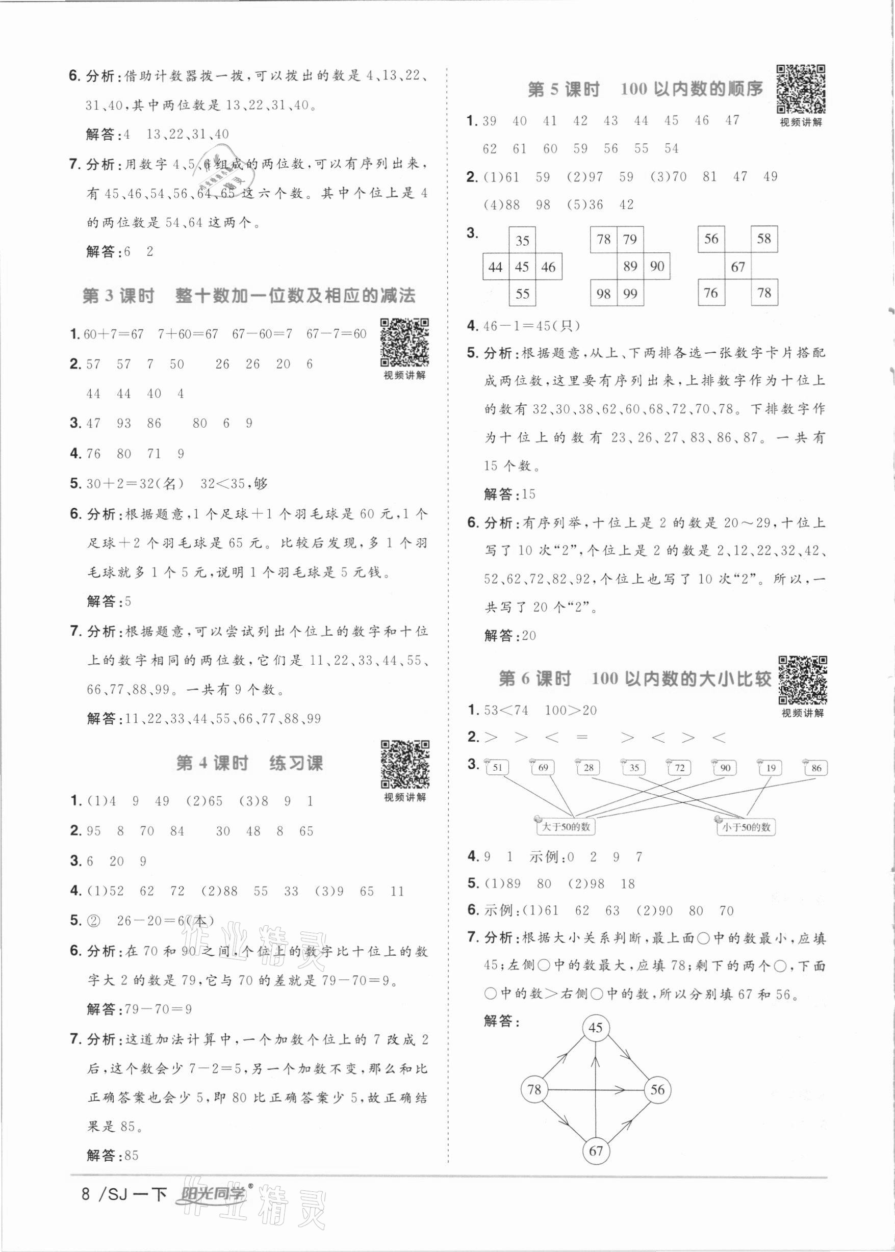 2021年陽(yáng)光同學(xué)課時(shí)優(yōu)化作業(yè)一年級(jí)數(shù)學(xué)下冊(cè)蘇教版 第8頁(yè)