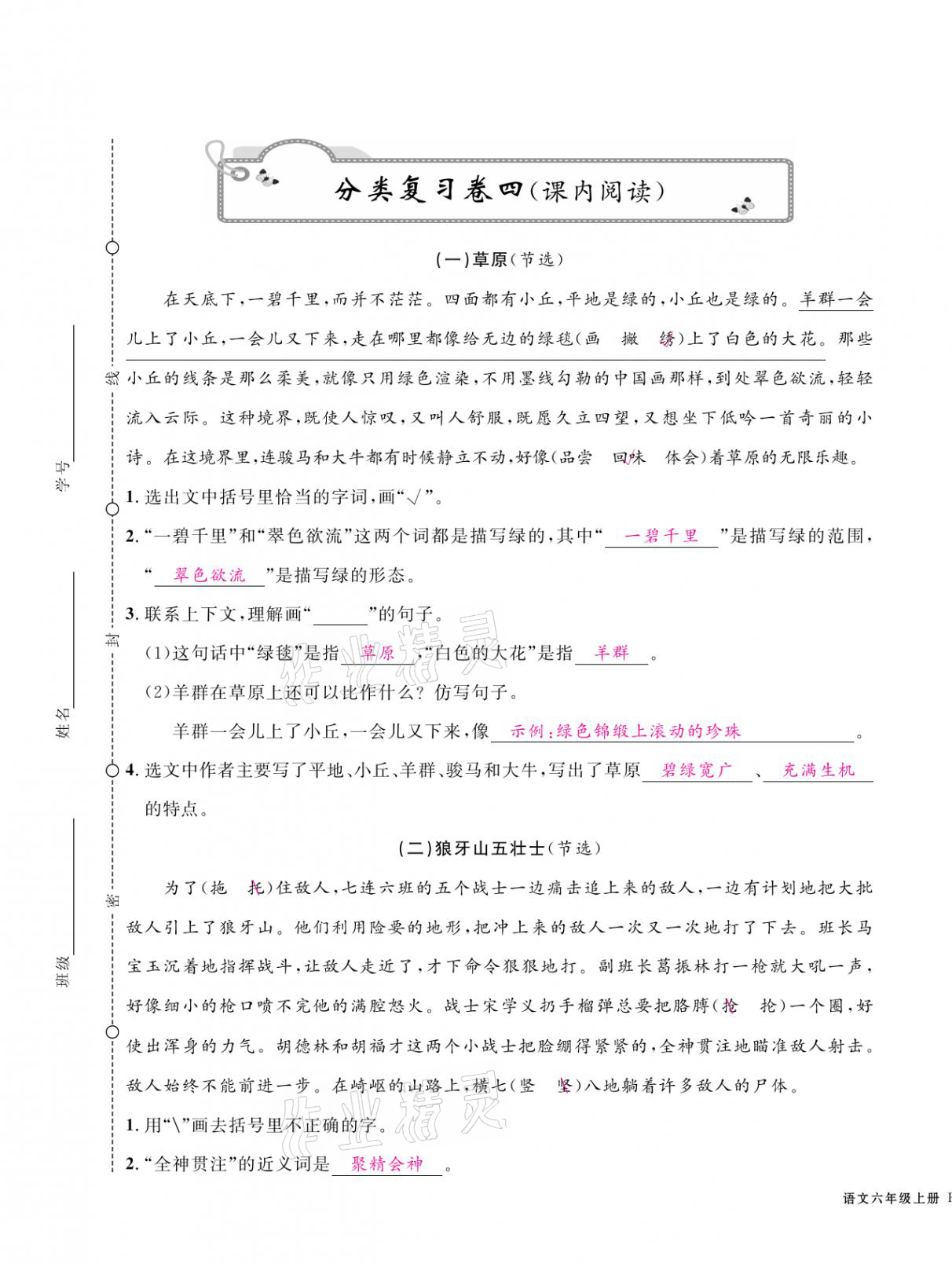 2020年期末金牌卷六年级语文上册人教版宁波专版 参考答案第13页