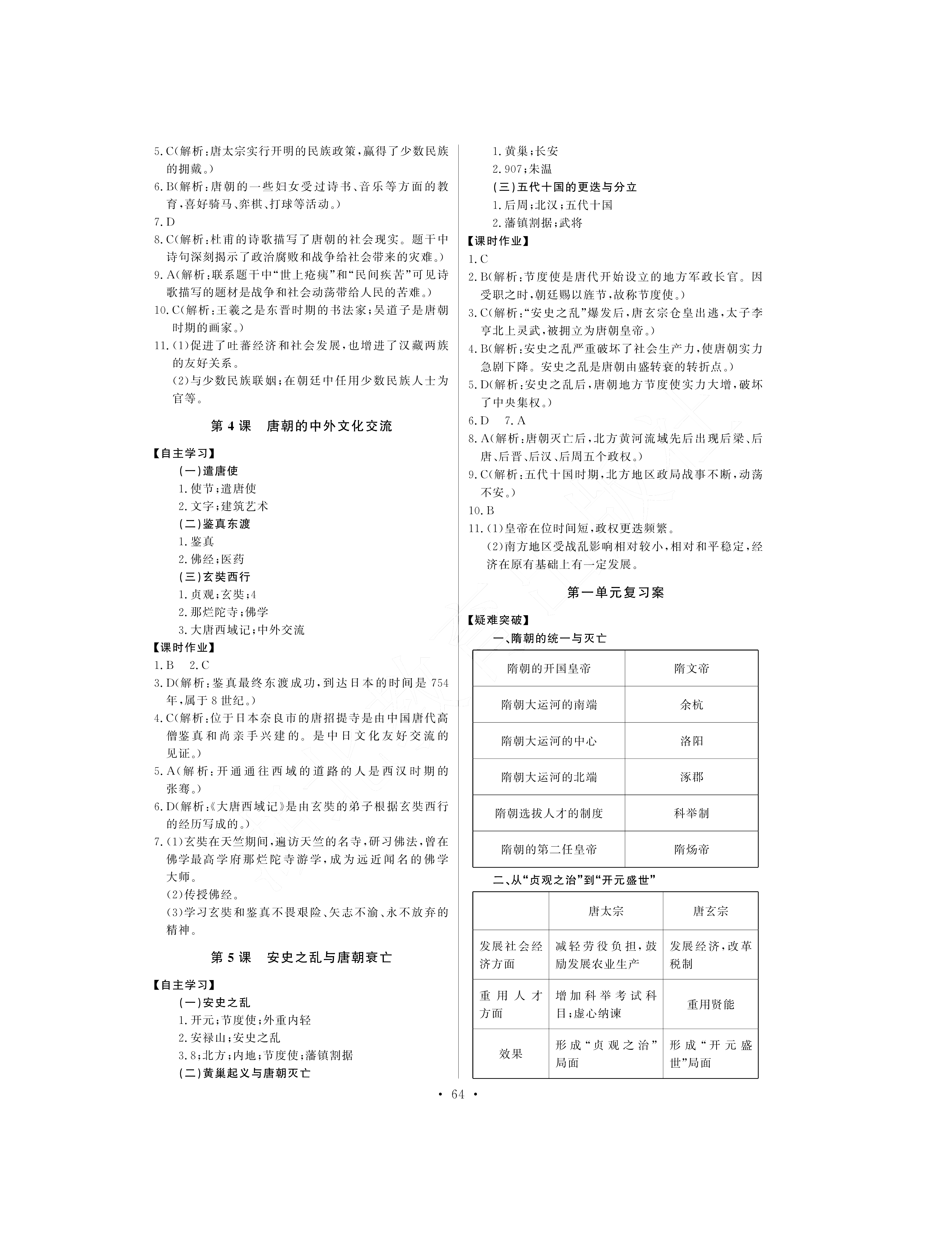 2021年长江全能学案同步练习册七年级历史下册人教版 参考答案第2页