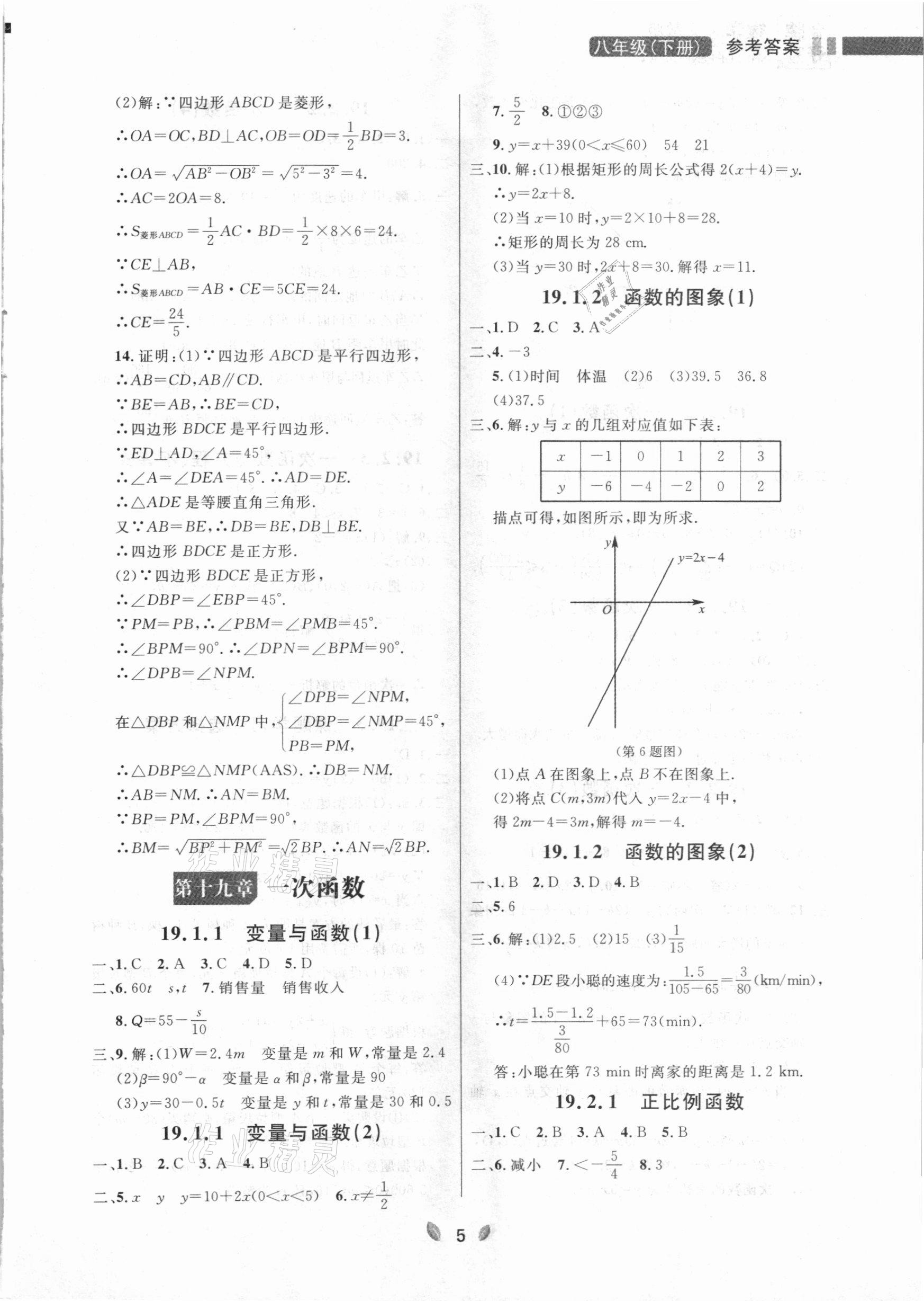 2021年點石成金金牌奪冠八年級數(shù)學下冊人教版大連專版 參考答案第5頁