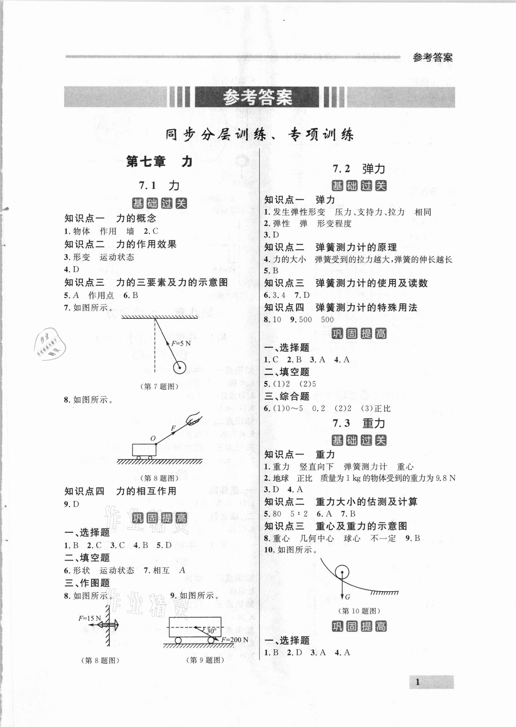 2021年點(diǎn)石成金金牌每課通八年級物理下冊人教版大連專版 參考答案第1頁