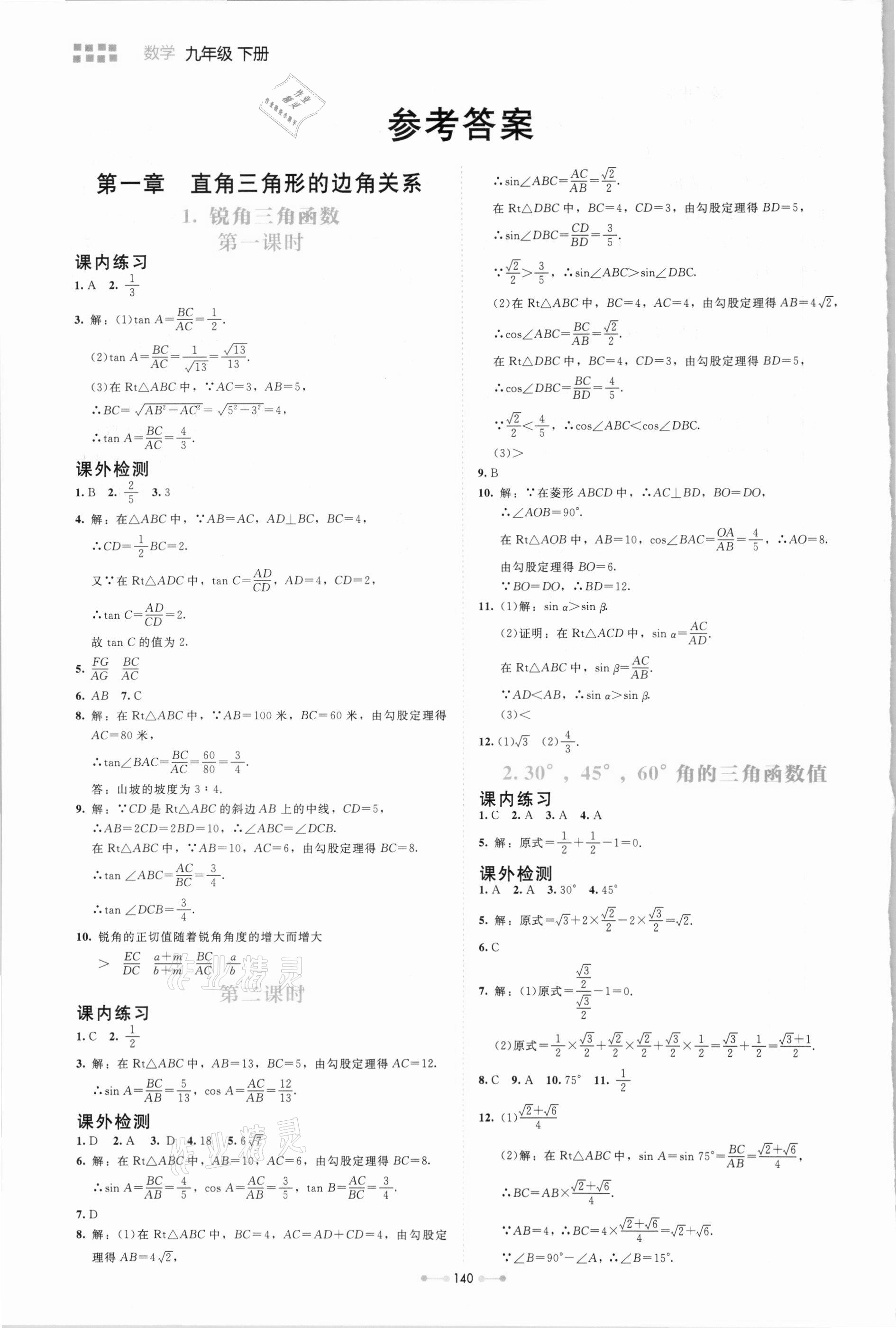 2021年伴你學九年級數(shù)學下冊北師大版北京師范大學出版社 第1頁