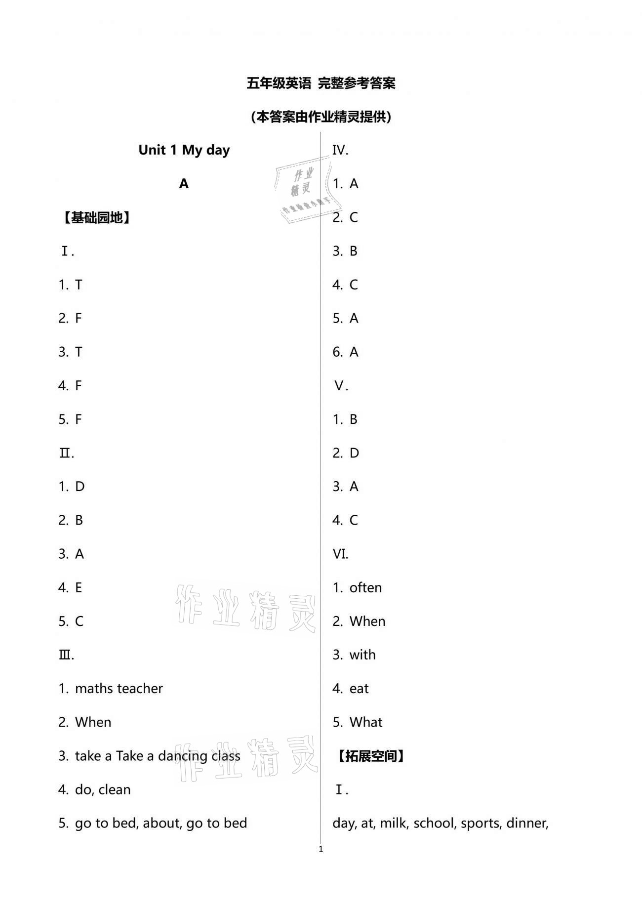 2021年新編基礎(chǔ)訓(xùn)練五年級英語下冊人教版 參考答案第1頁