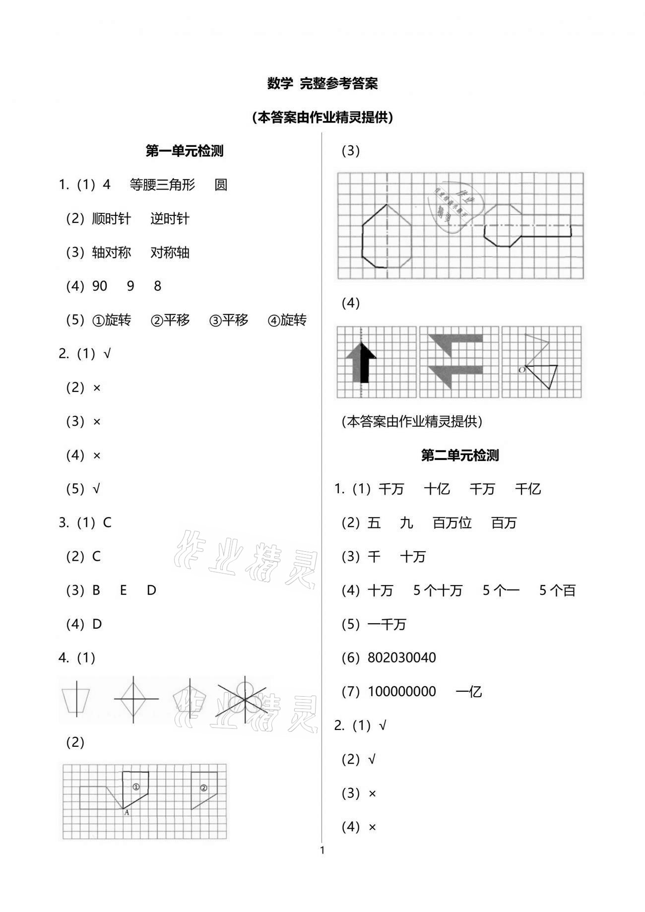 2021年新編基礎(chǔ)訓(xùn)練四年級(jí)數(shù)學(xué)下冊(cè)蘇教版 參考答案第1頁