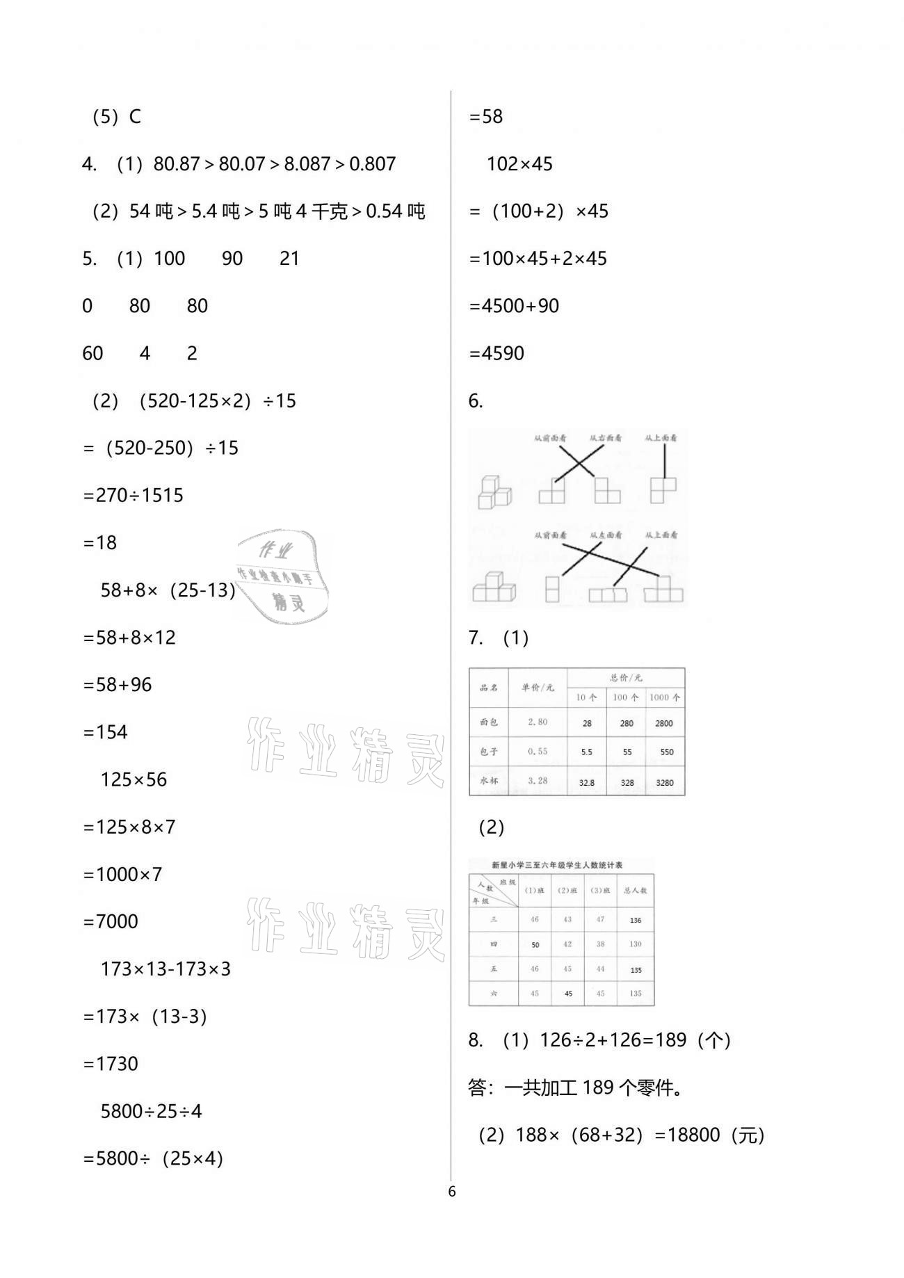 2021年新編基礎(chǔ)訓(xùn)練四年級(jí)數(shù)學(xué)下冊(cè)人教版 參考答案第6頁(yè)