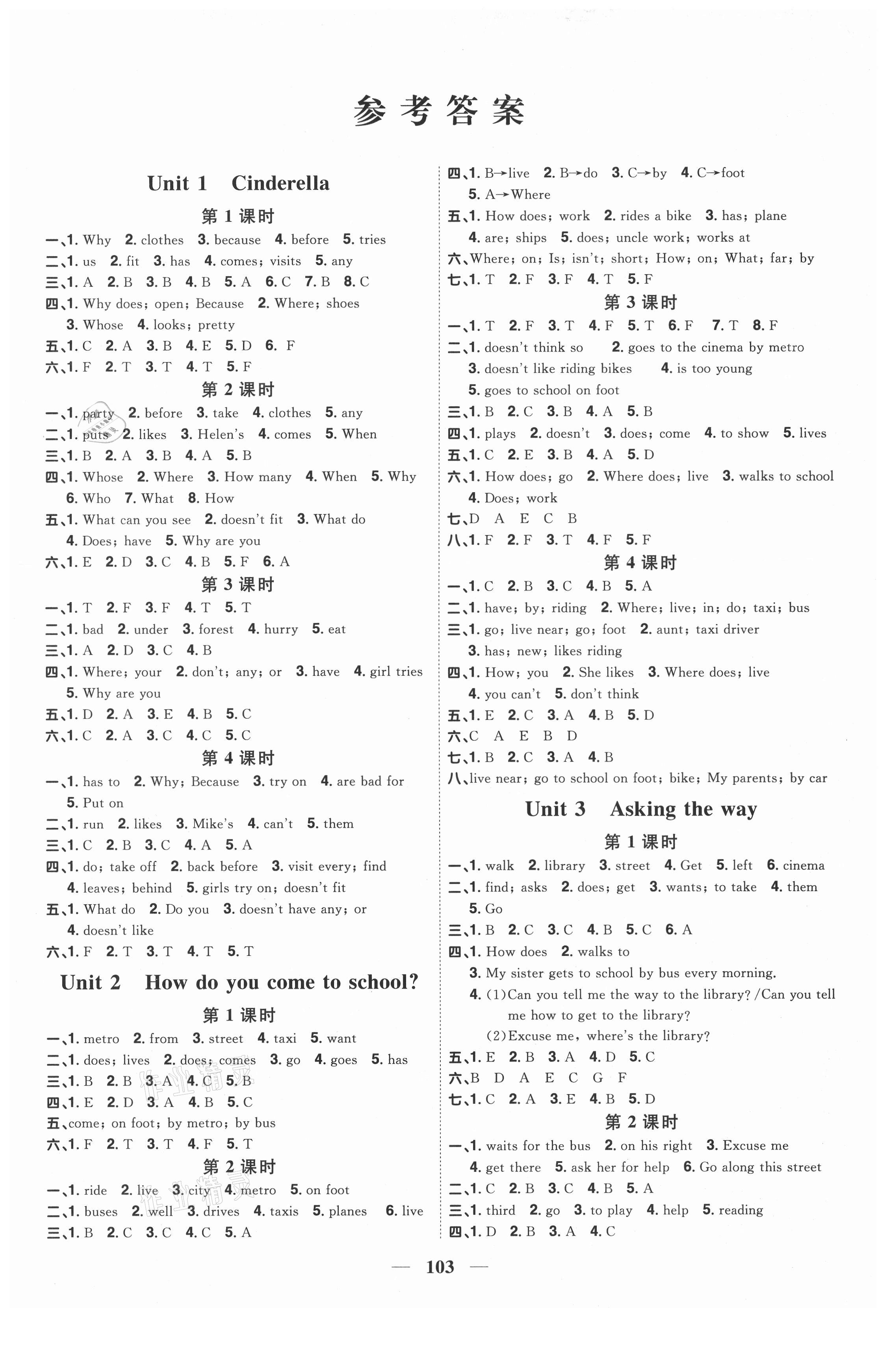 2021年陽(yáng)光同學(xué)課時(shí)優(yōu)化作業(yè)五年級(jí)英語(yǔ)下冊(cè)譯林版徐州專版 參考答案第1頁(yè)