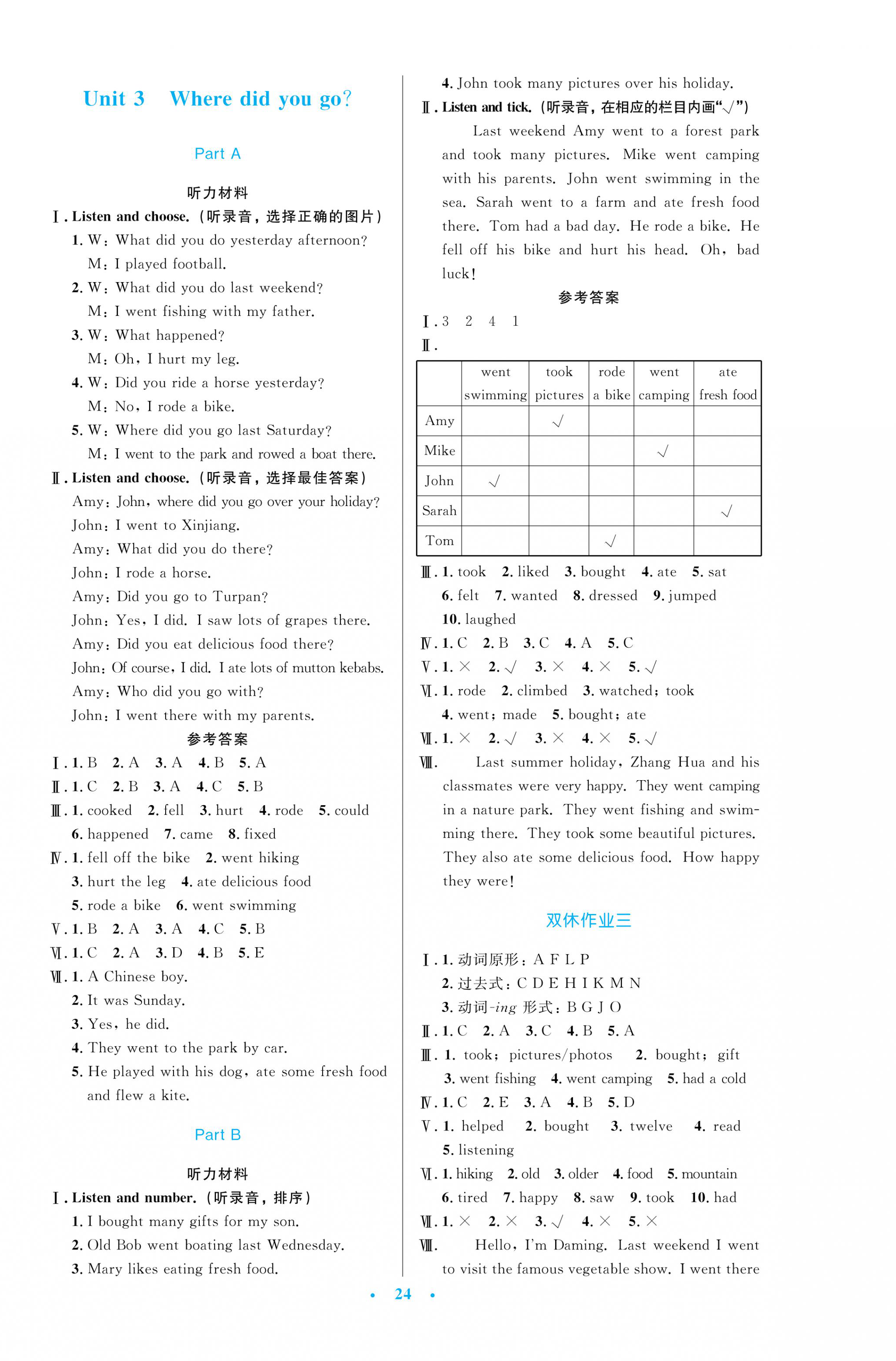 2021年小學(xué)同步測控優(yōu)化設(shè)計(jì)六年級(jí)英語下冊(cè)人教PEP版 參考答案第4頁