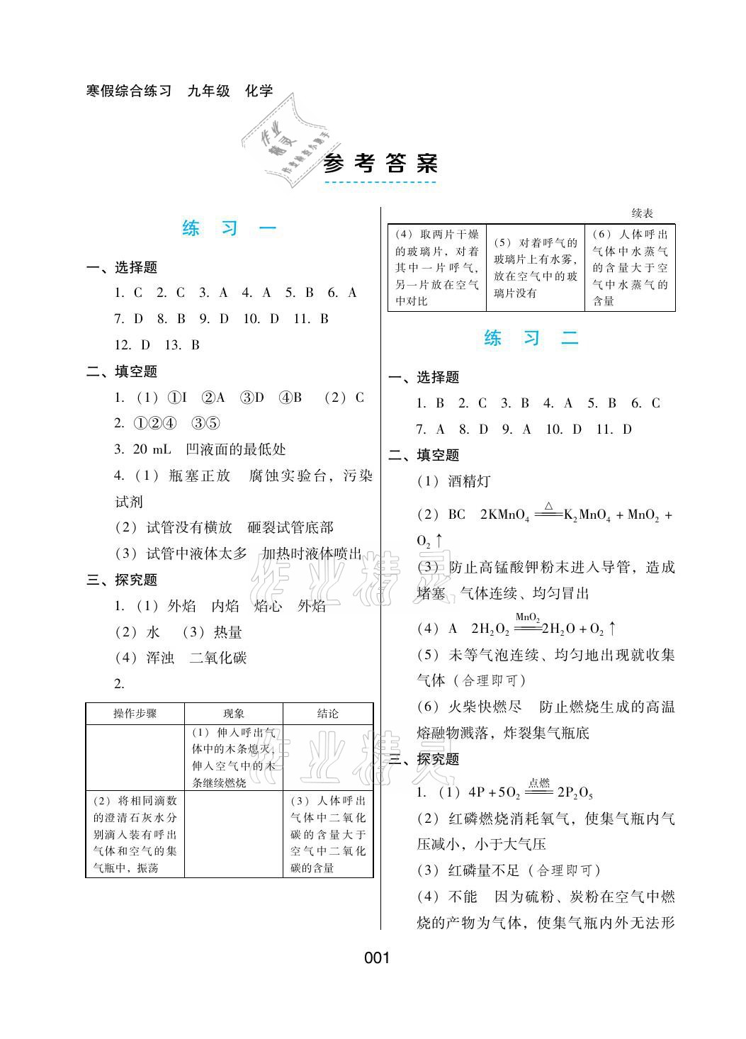 2021年寒假綜合練習(xí)九年級(jí)化學(xué) 參考答案第1頁(yè)