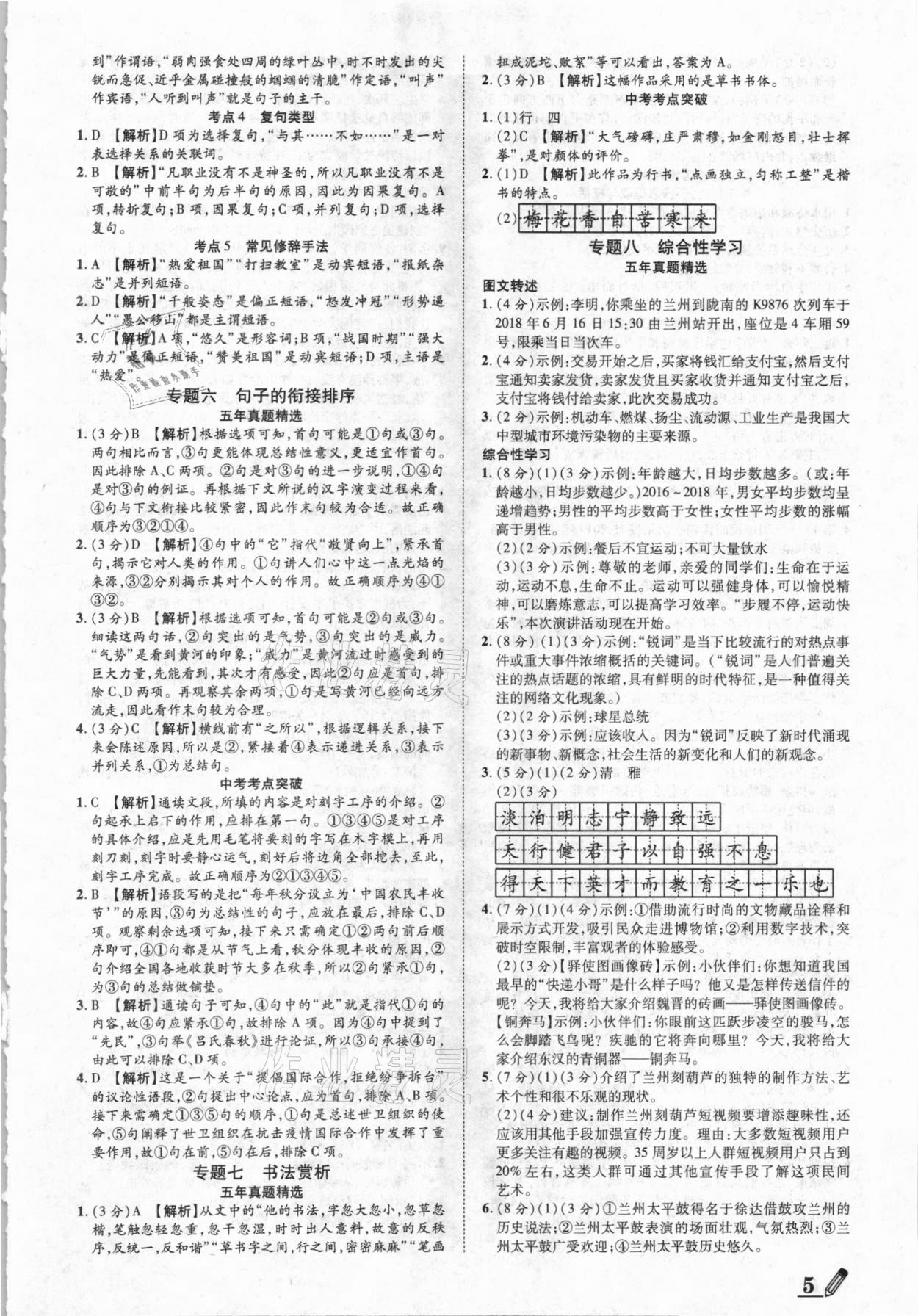 2021年練客中考提優(yōu)方案語文甘肅專版 第5頁
