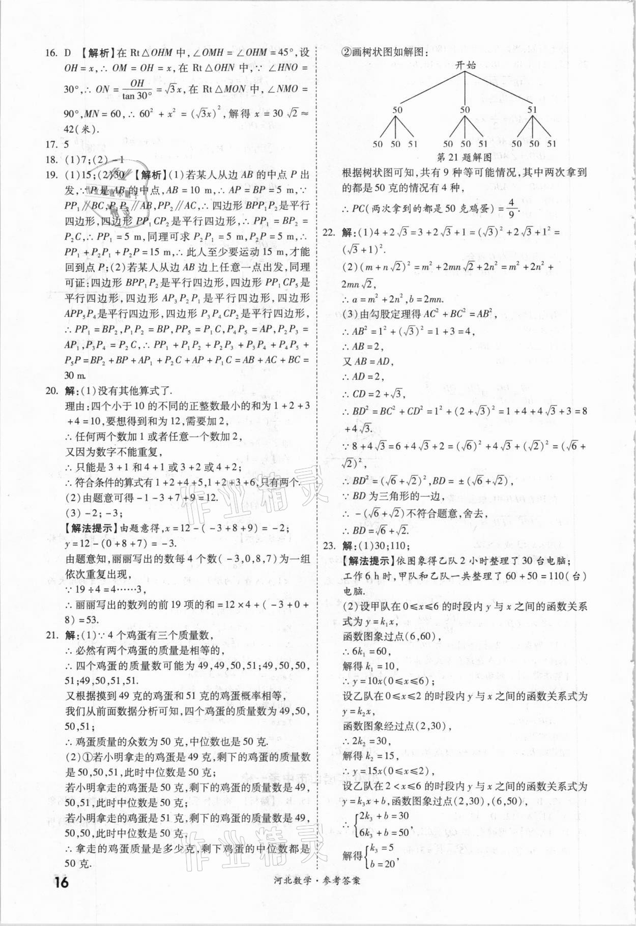 2021年一戰(zhàn)成名優(yōu)質(zhì)模擬卷精選數(shù)學(xué)河北專版 參考答案第15頁