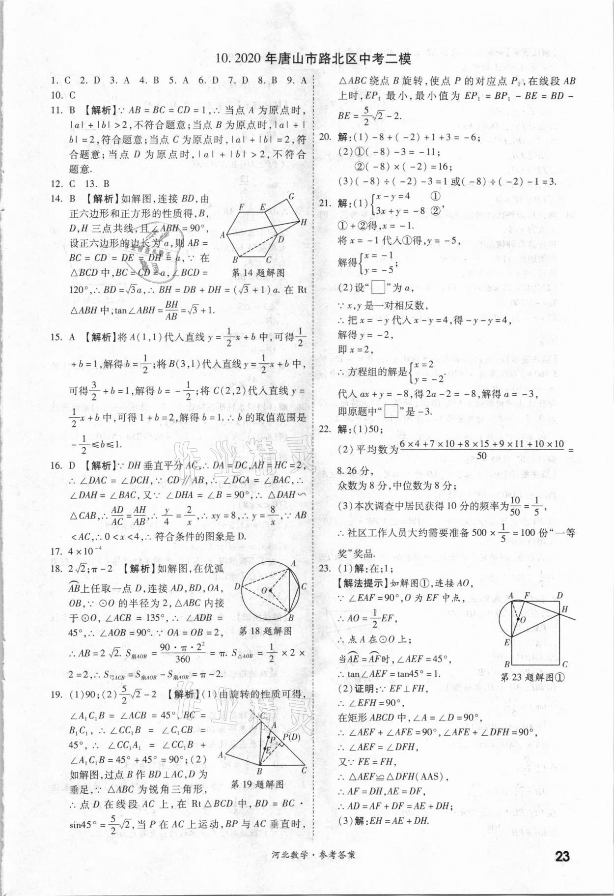 2021年一戰(zhàn)成名優(yōu)質(zhì)模擬卷精選數(shù)學河北專版 參考答案第22頁