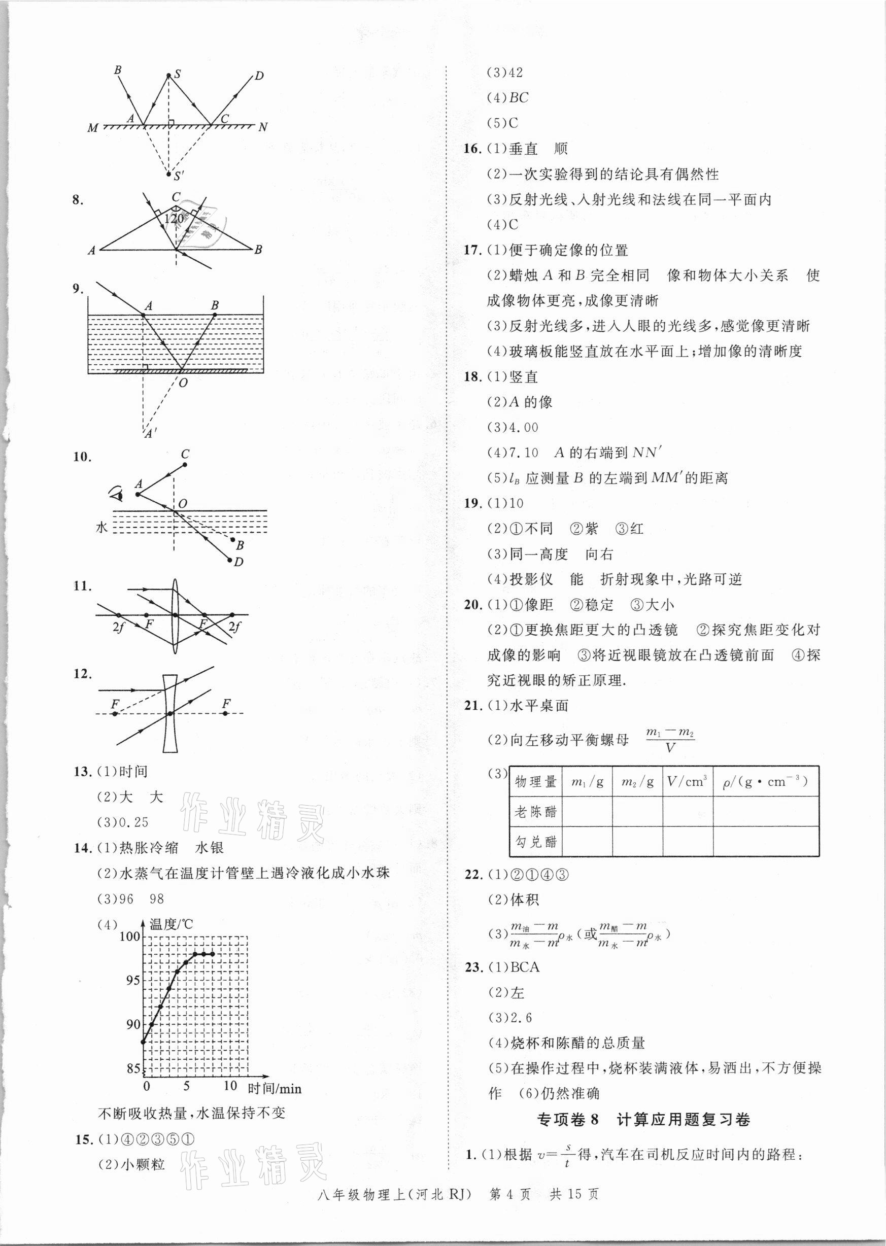 2020年名校課堂本地期末卷八年級物理上冊人教版河北專版 參考答案第4頁