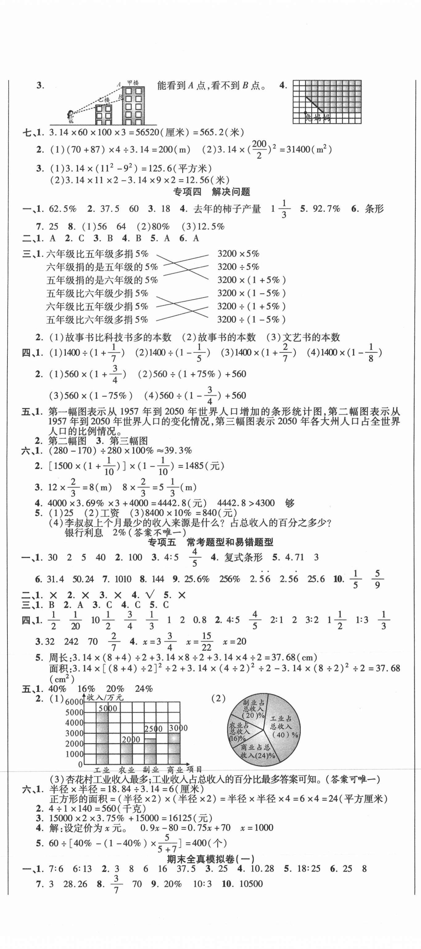2020年期末极限挑战100分六年级数学上册北师大版 参考答案第2页