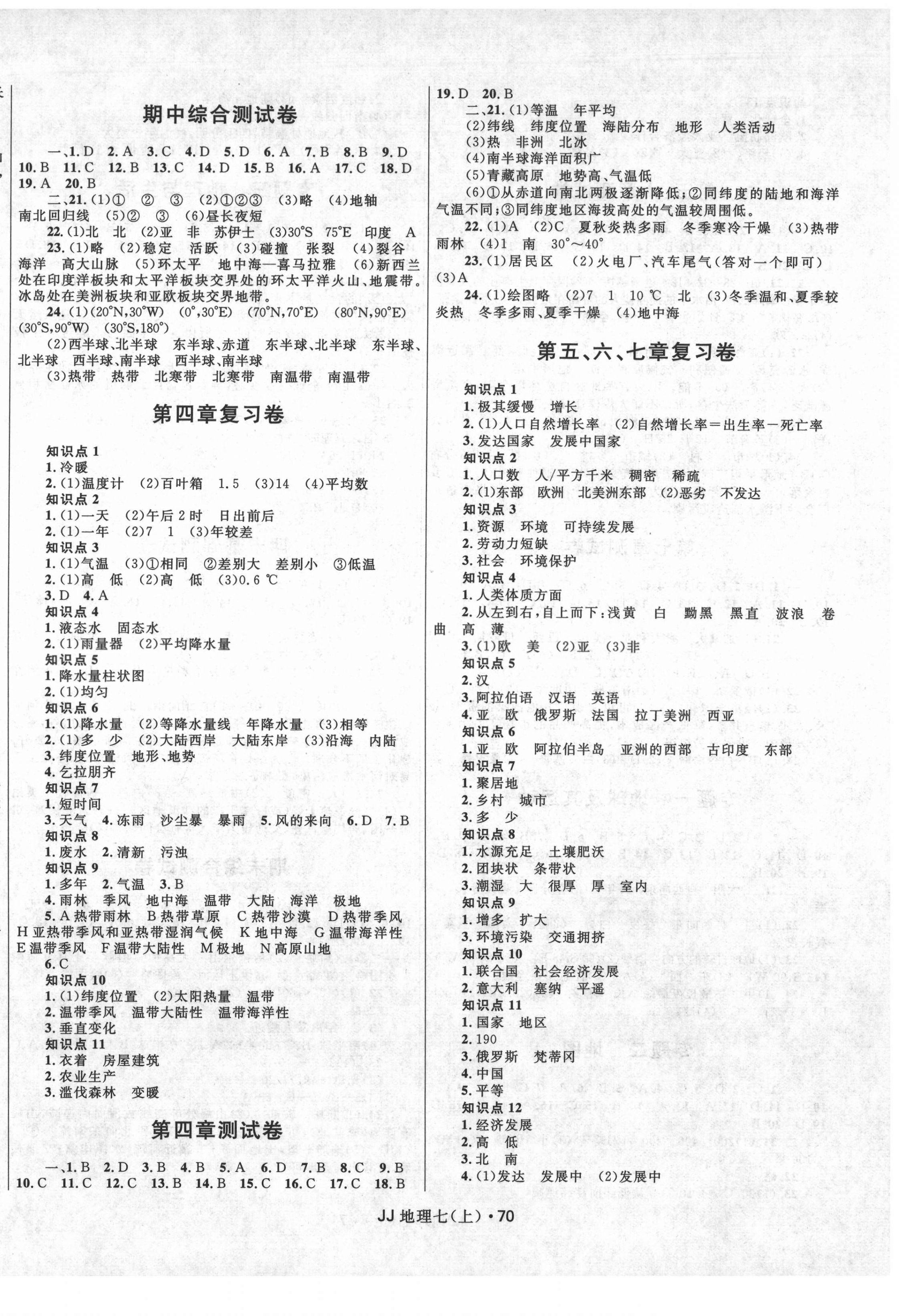 2020年夺冠百分百初中优化测试卷七年级地理上册湘教版 参考答案第2页