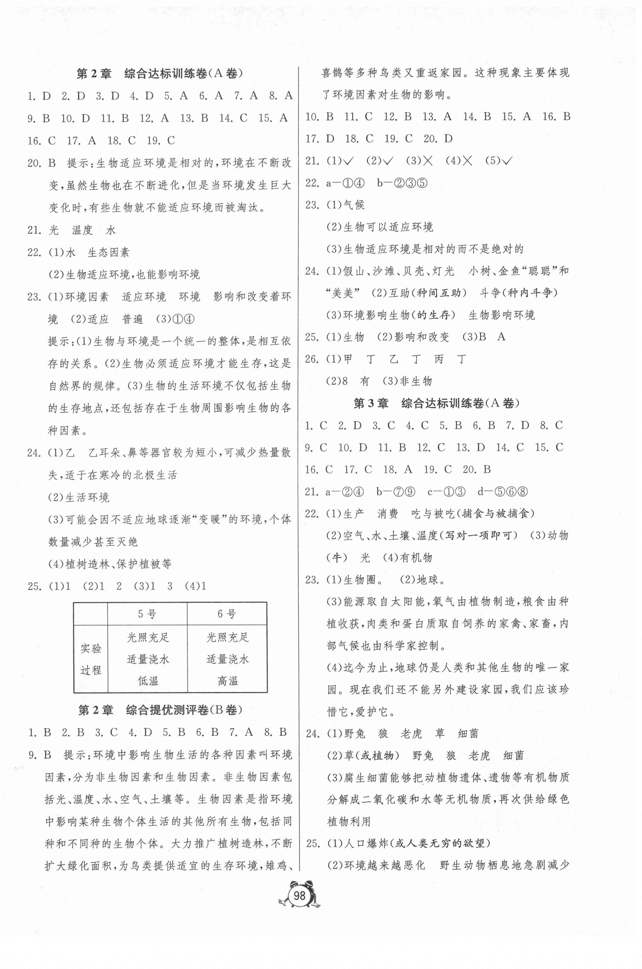 2020年单元双测全程提优测评卷七年级生物学上册苏科版 参考答案第2页