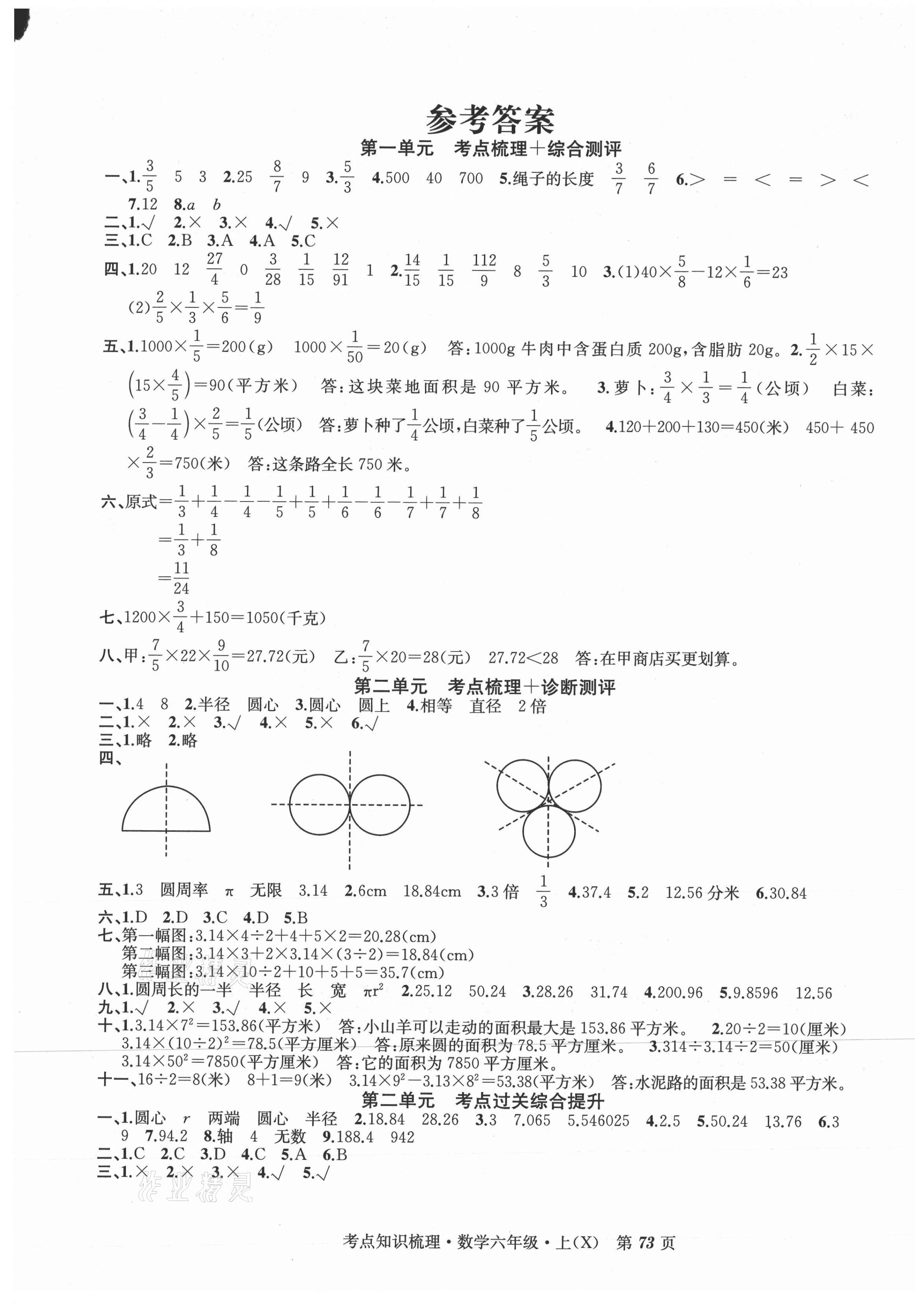 2020年考點(diǎn)知識梳理卷六年級數(shù)學(xué)上冊西師大版 第1頁