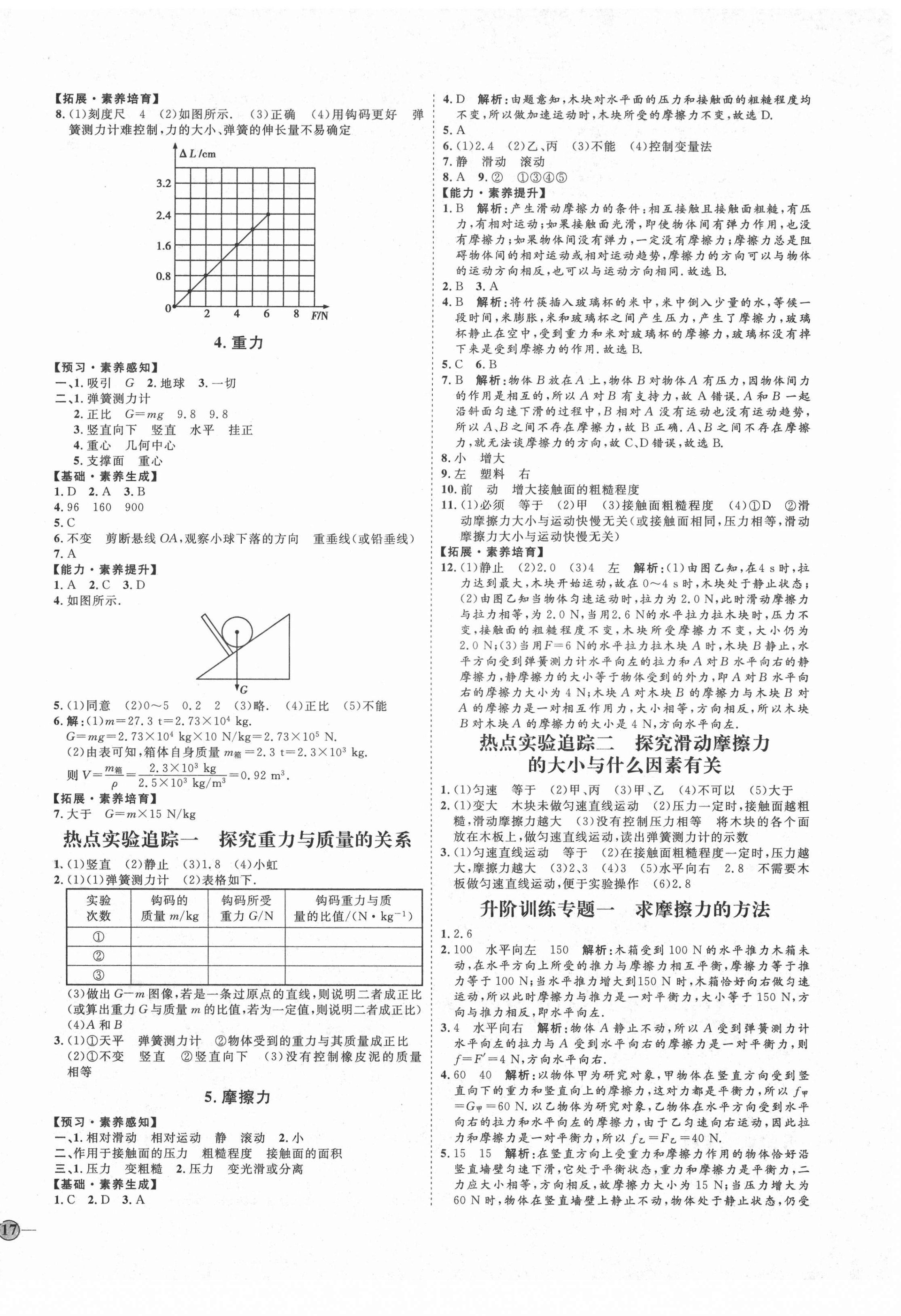 2021年优加学案课时通八年级物理下册教科版E版 参考答案第2页