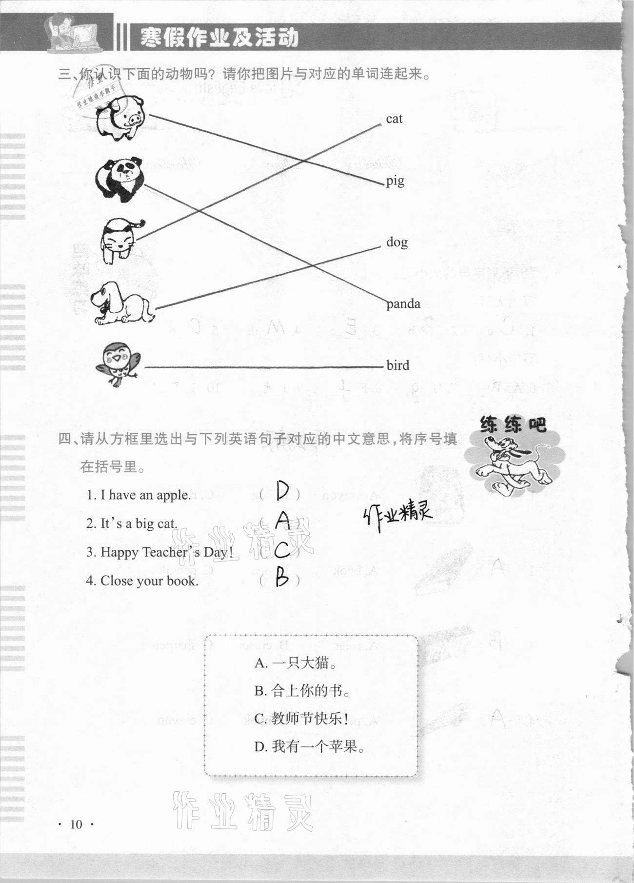 2021年寒假作業(yè)及活動(dòng)三年級(jí)英語人教版 第10頁(yè)