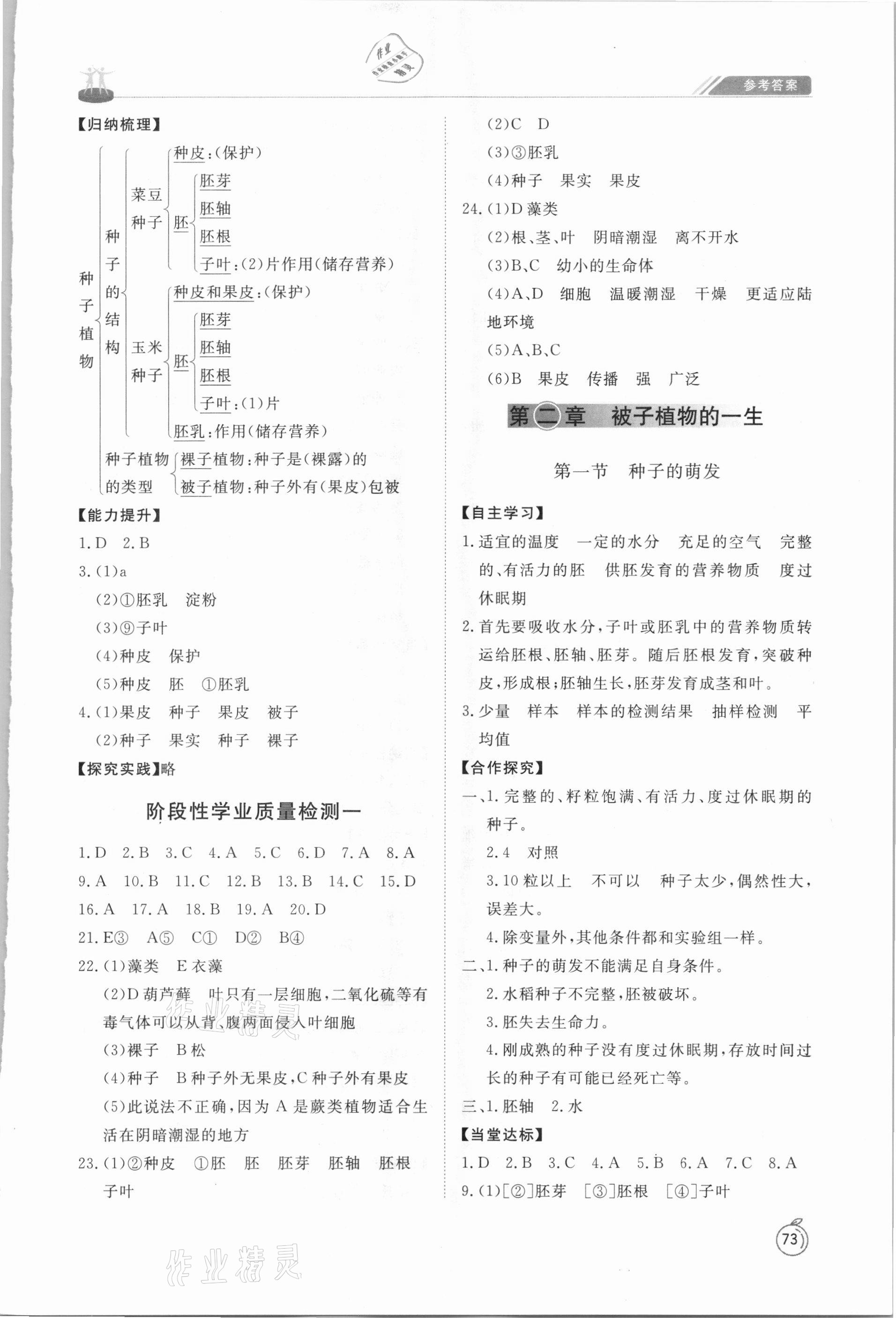 2021年初中同步練習(xí)冊六年級生物學(xué)下冊魯科版54制山東友誼出版社 參考答案第3頁