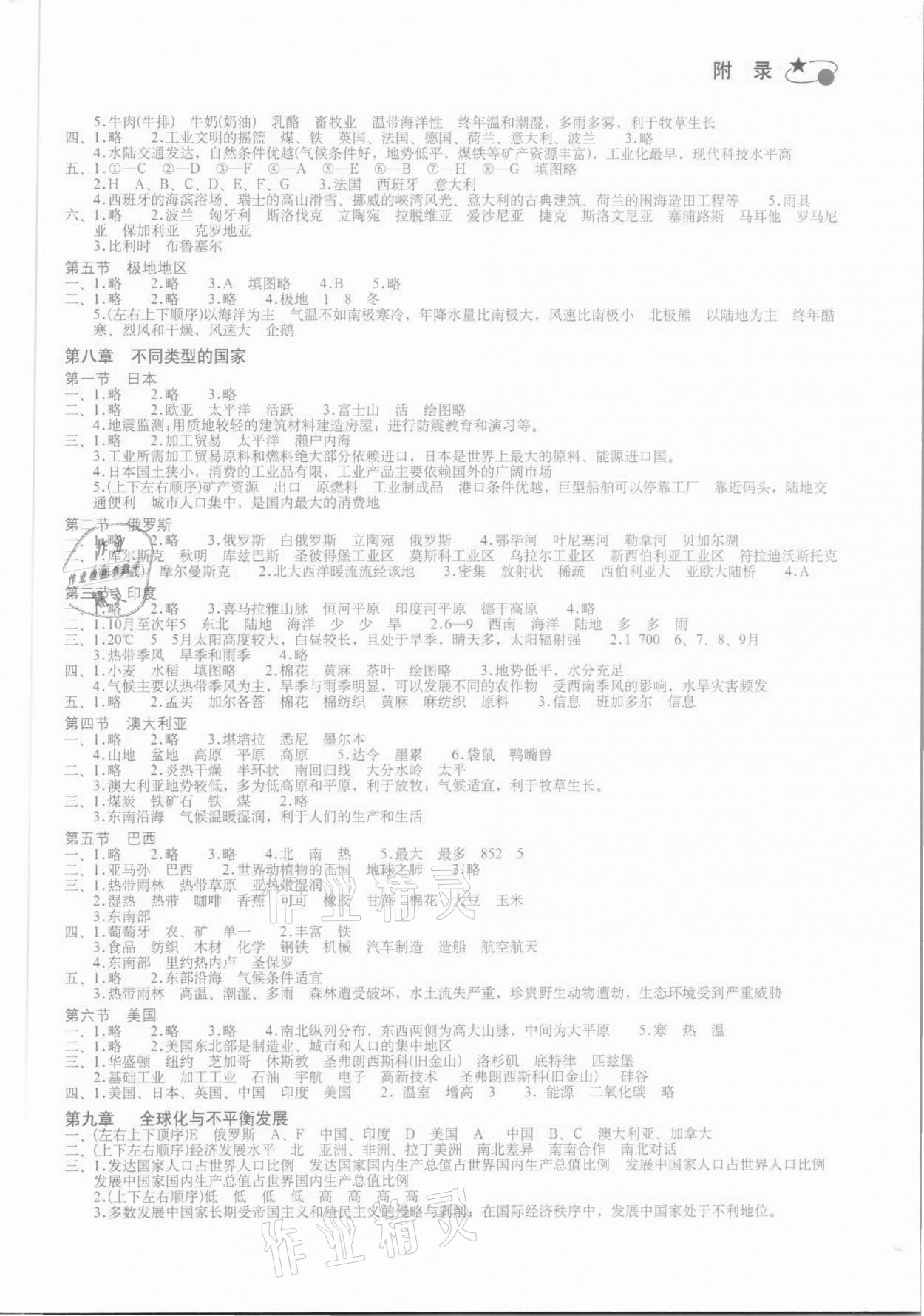 2021年初中地理填充图册七年级下册商务版山东专版星球地图出版社 参考答案第2页