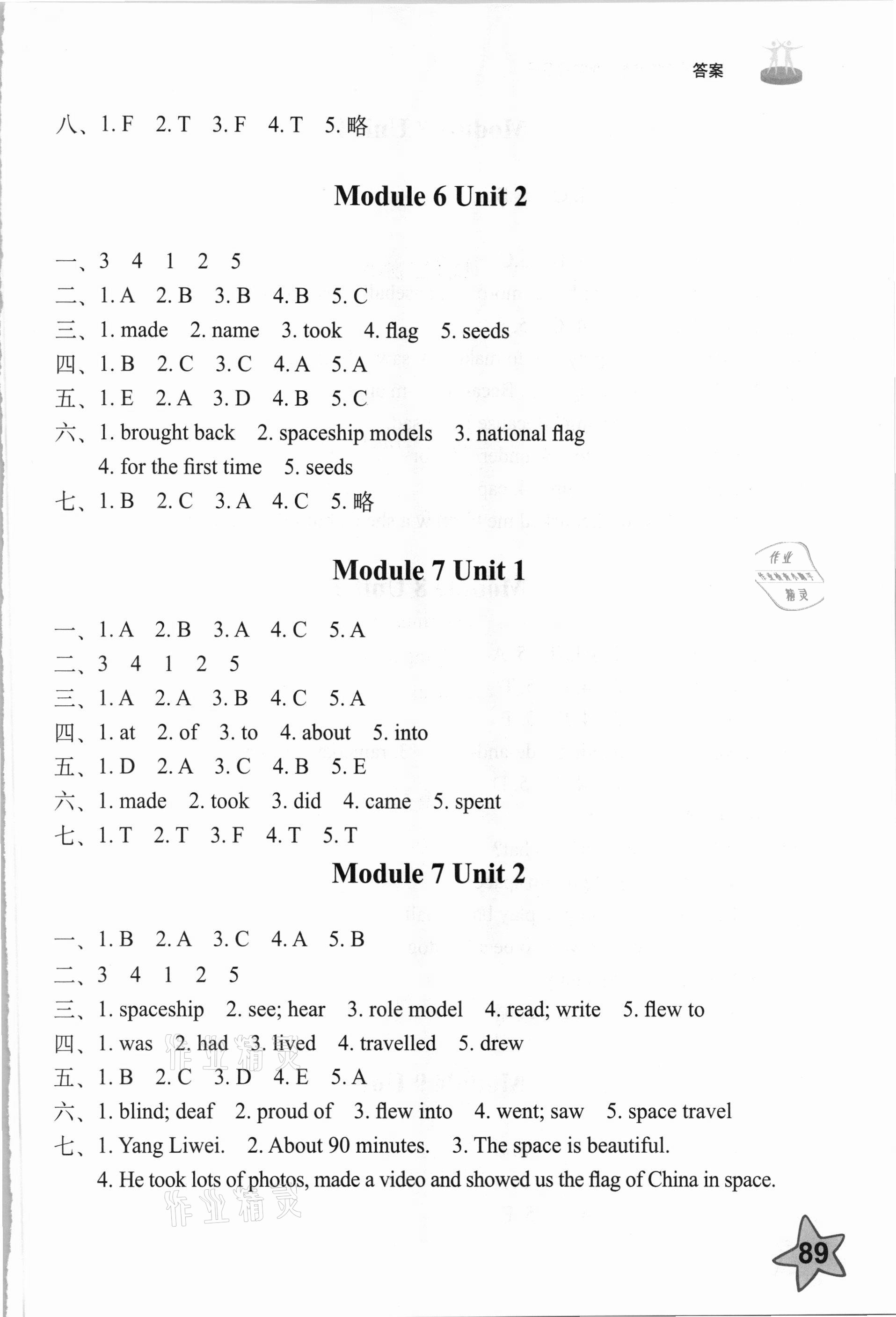 2021年小學(xué)同步練習(xí)冊六年級英語下冊外研版山東友誼出版社 參考答案第6頁