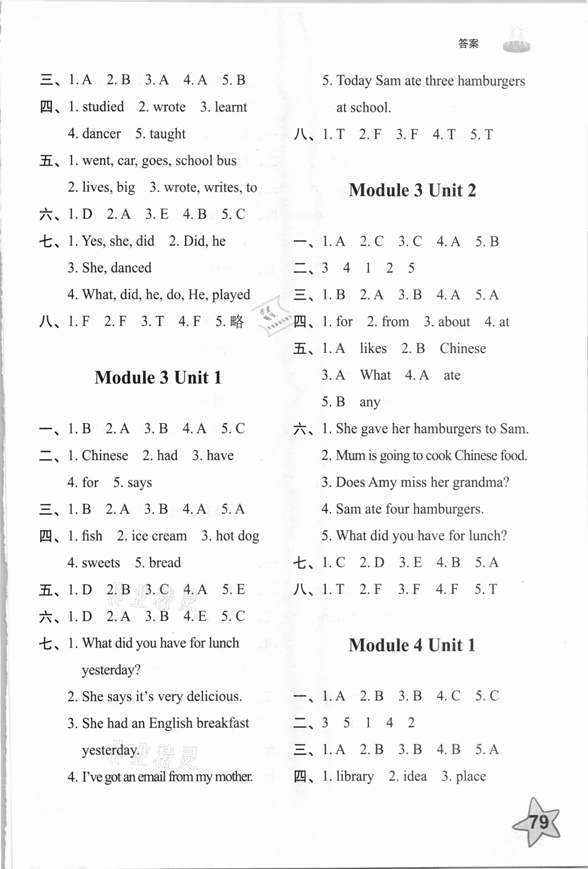 2021年小學(xué)同步練習(xí)冊五年級英語下冊外研版山東友誼出版社 參考答案第2頁