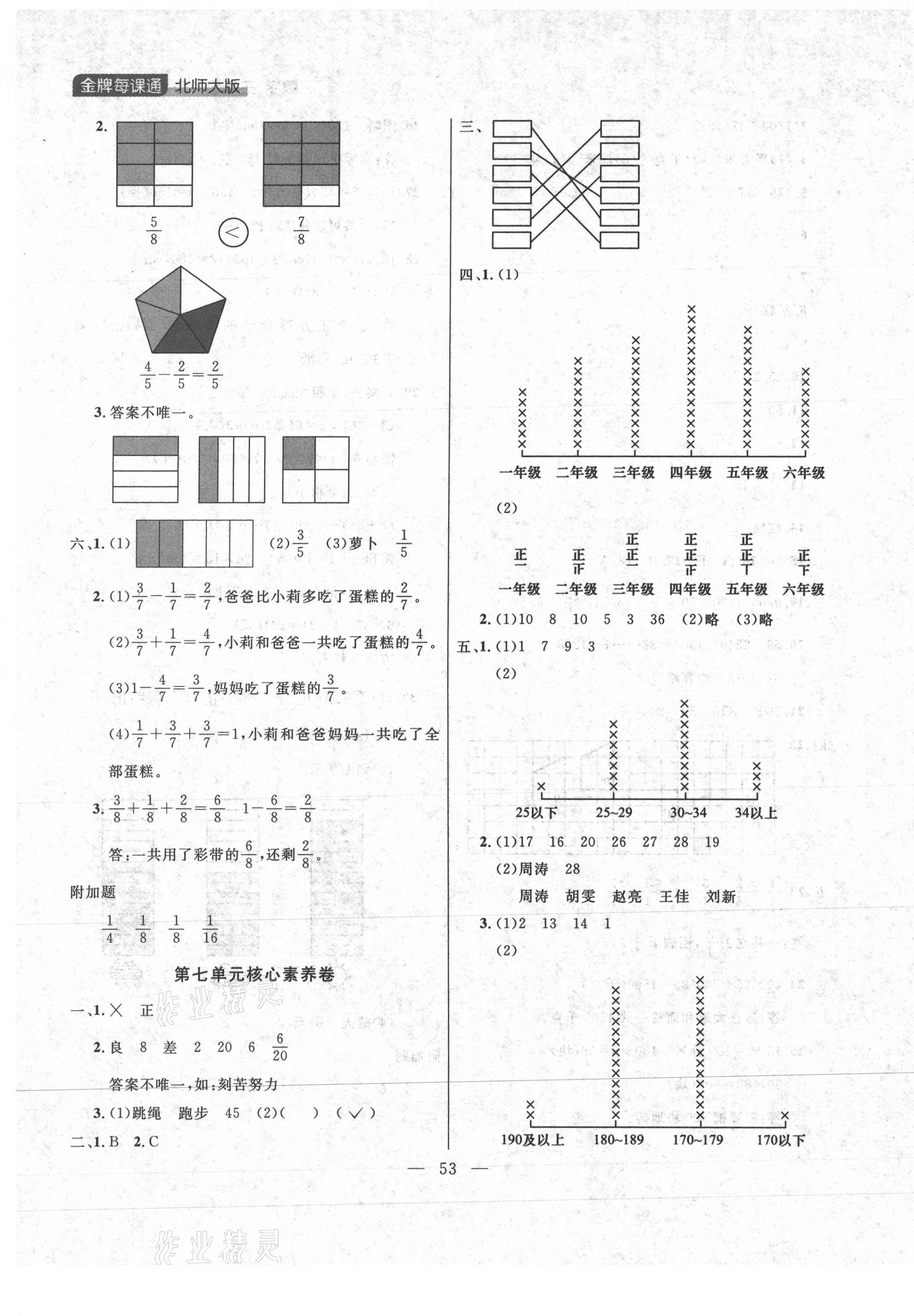 2021年点石成金金牌每课通三年级数学下册北师大版大连专版 参考答案第5页