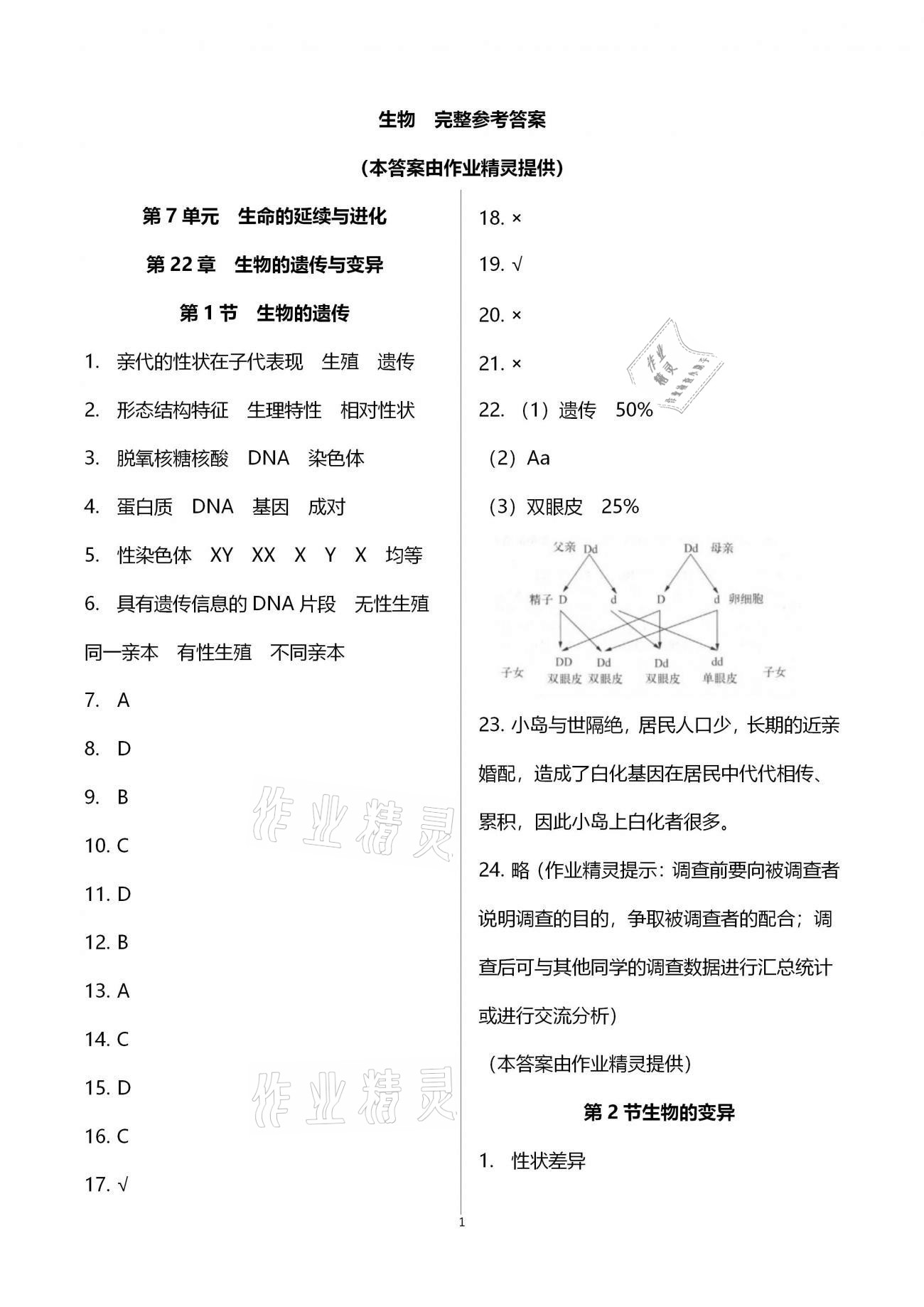 2021年生物學(xué)補(bǔ)充習(xí)題八年級(jí)下冊(cè)蘇科版 參考答案第1頁(yè)