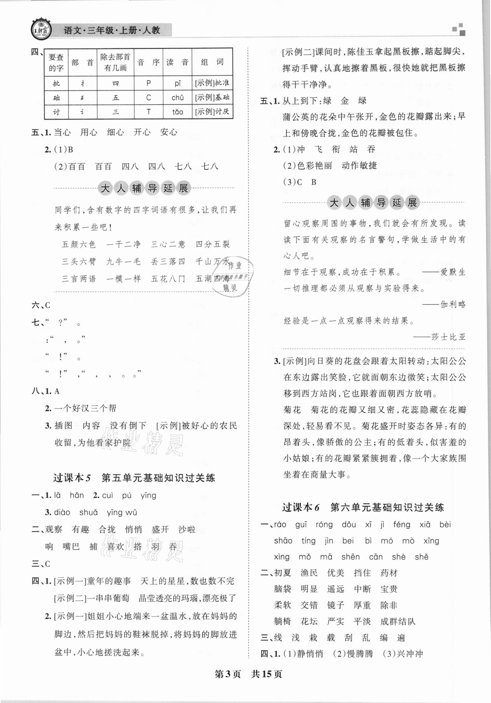 2020年王朝霞期末真题精编三年级语文上册人教版南阳专版 参考答案第3页