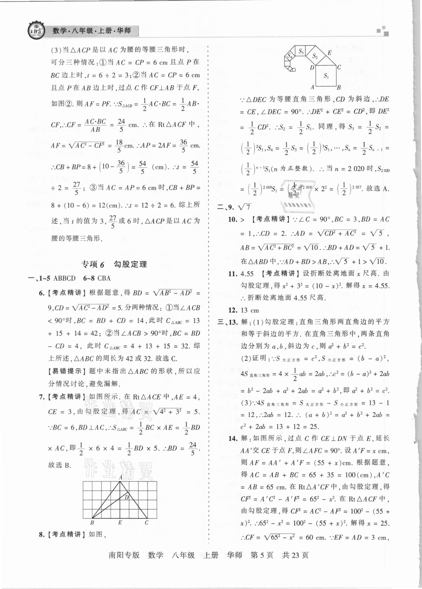 2020年王朝霞期末真題精編八年級(jí)數(shù)學(xué)上冊(cè)華師大版南陽專版 參考答案第5頁