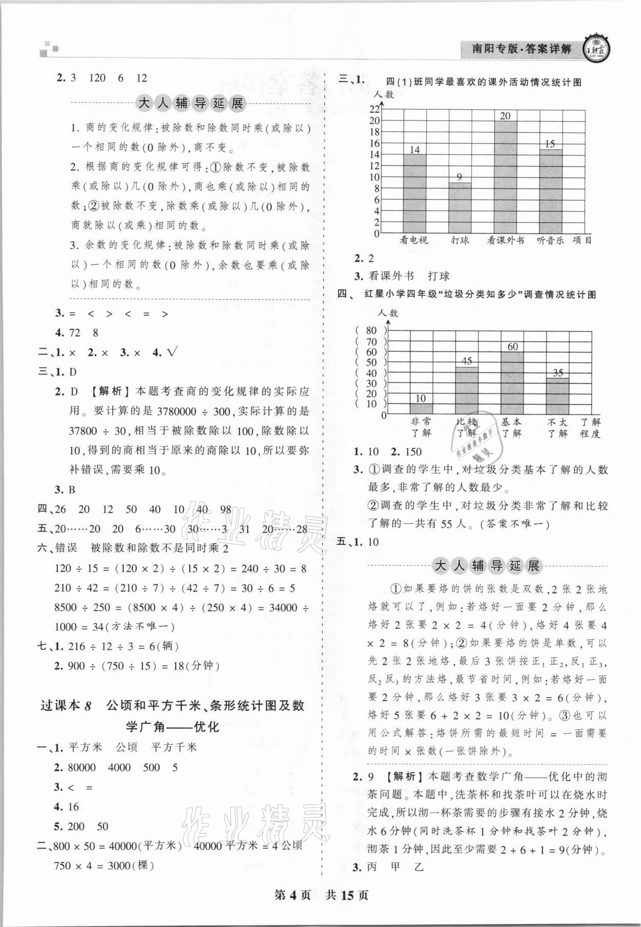 2020年王朝霞期末真題精編四年級數(shù)學上冊人教版南陽專版 參考答案第4頁