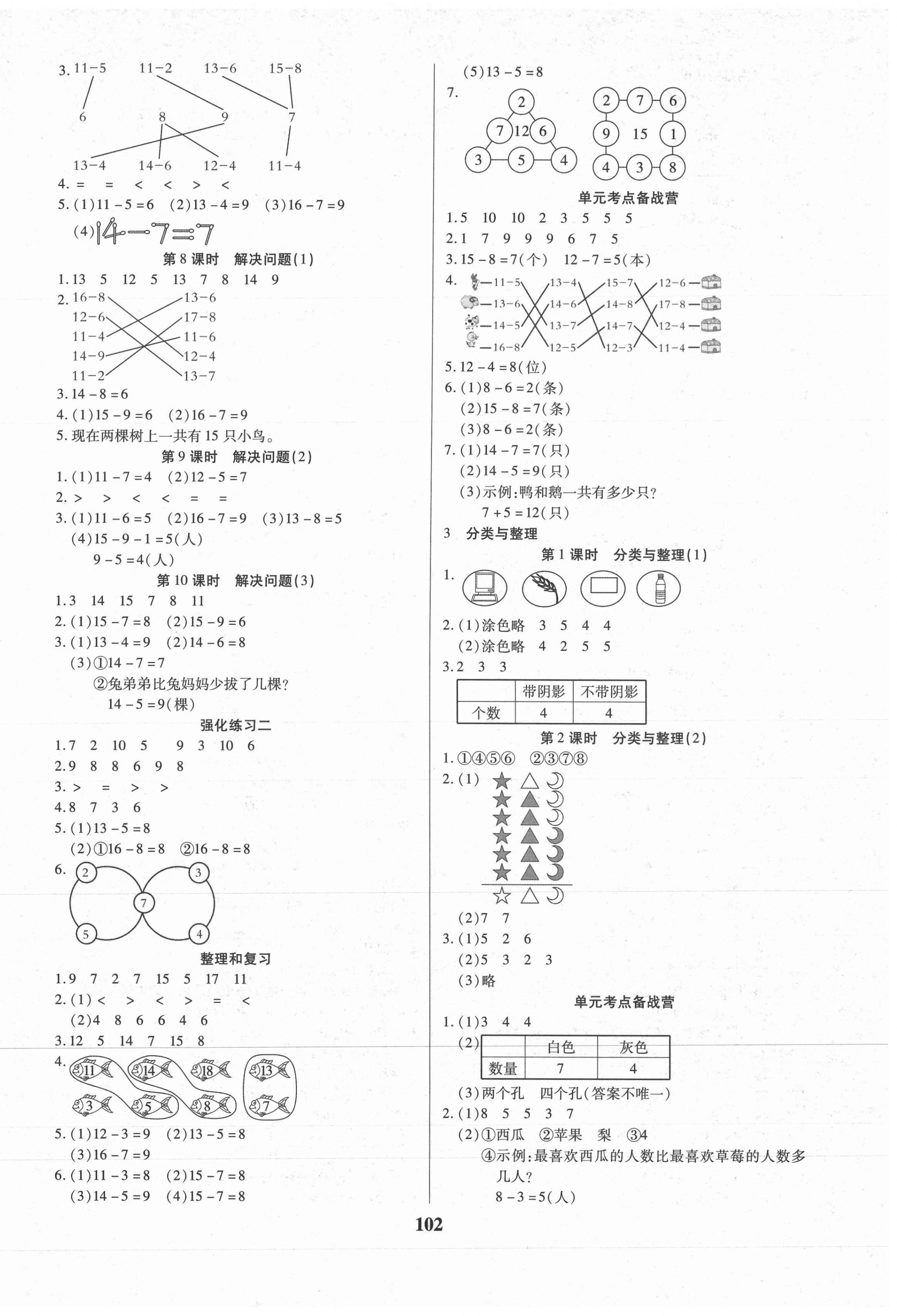 2021年培優(yōu)三好生一年級數(shù)學下冊人教版A版福建專版 參考答案第2頁