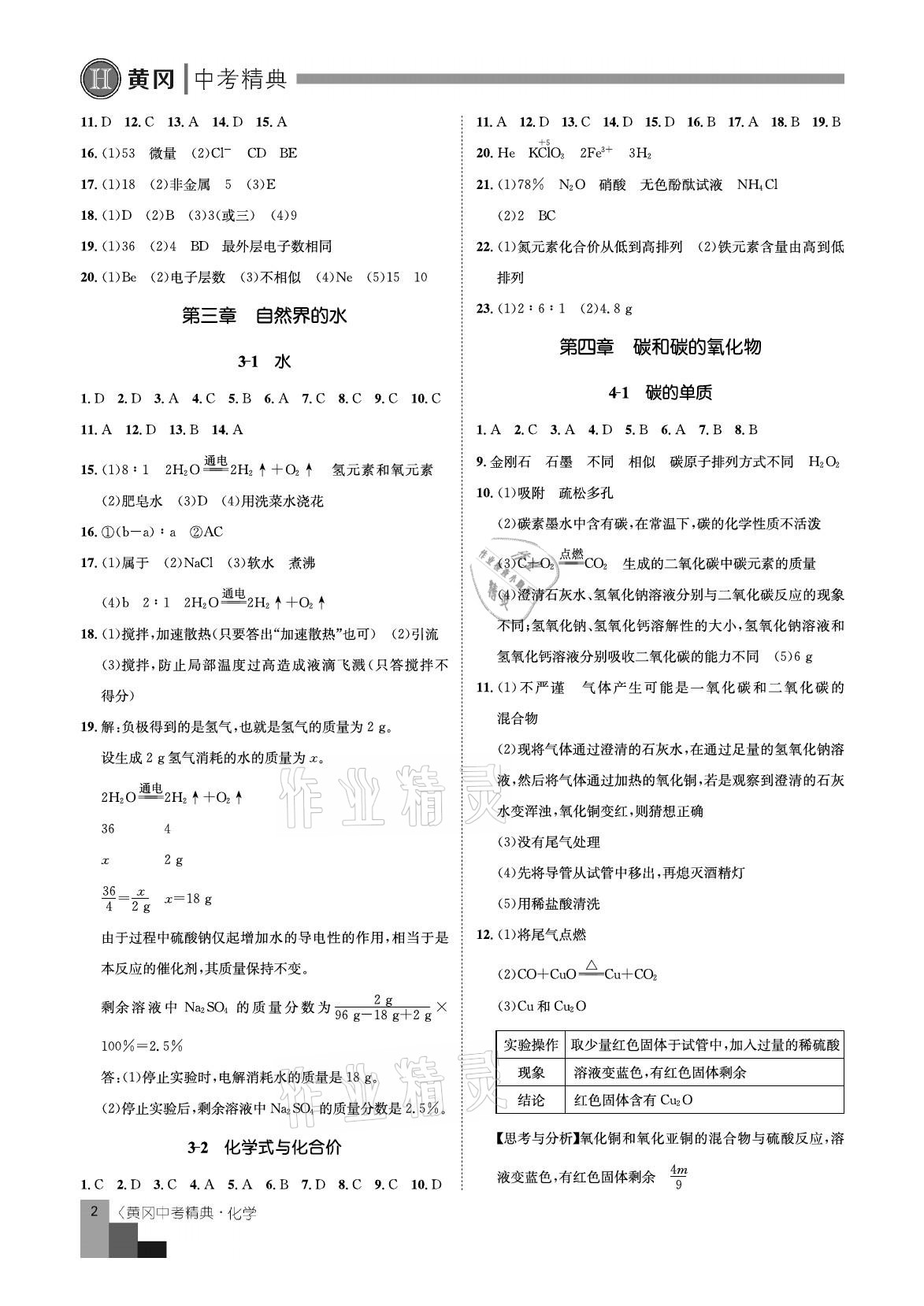 2021年中考精典化學(xué) 參考答案第2頁