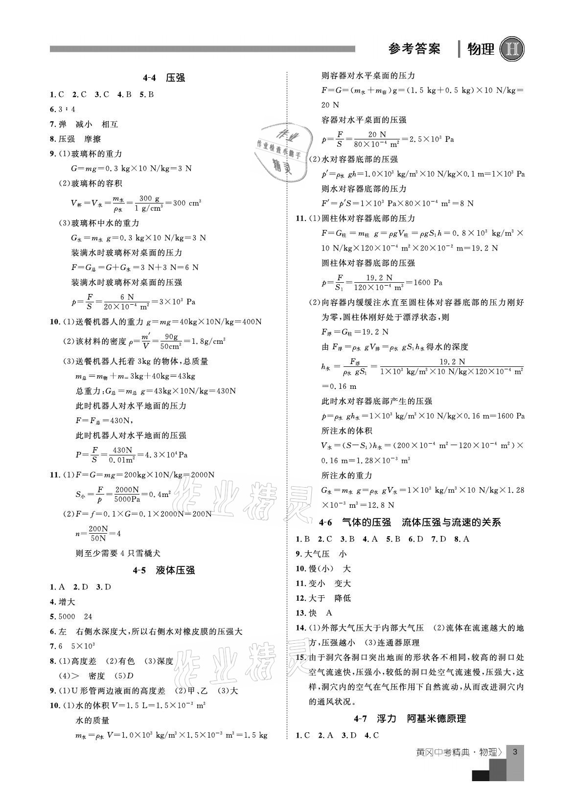 2021年中考精典物理 參考答案第3頁