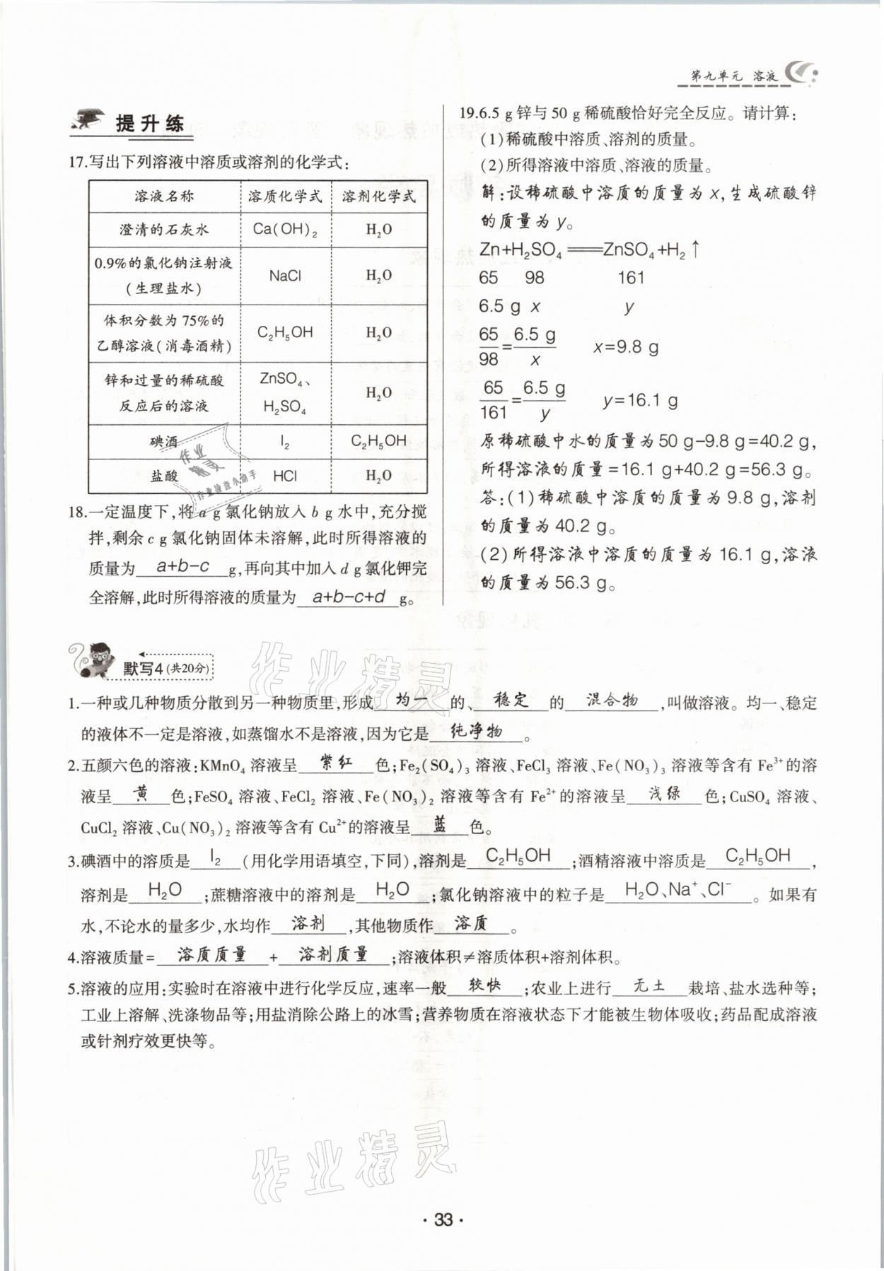2021年巔峰對決九年級化學下冊人教版 參考答案第33頁