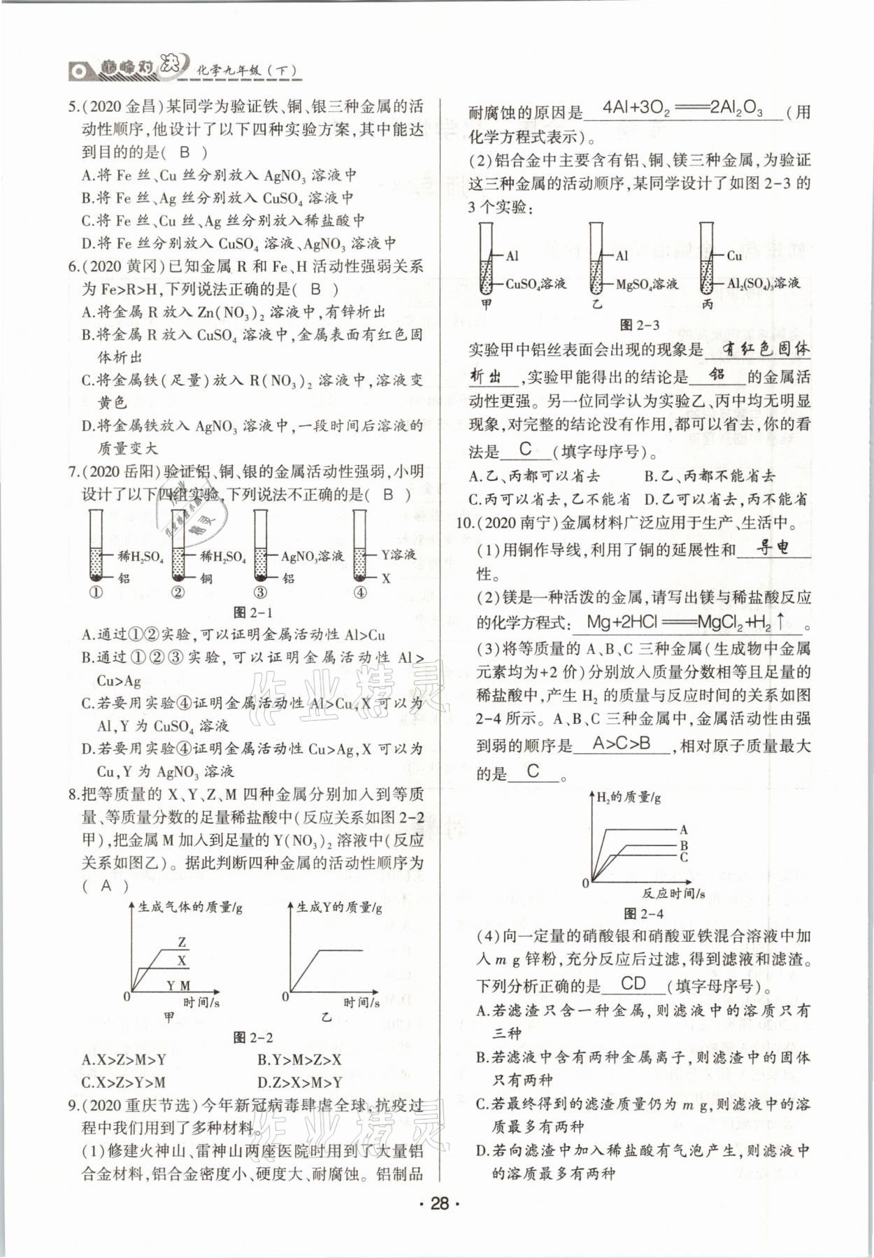 2021年巔峰對決九年級化學下冊人教版 參考答案第28頁