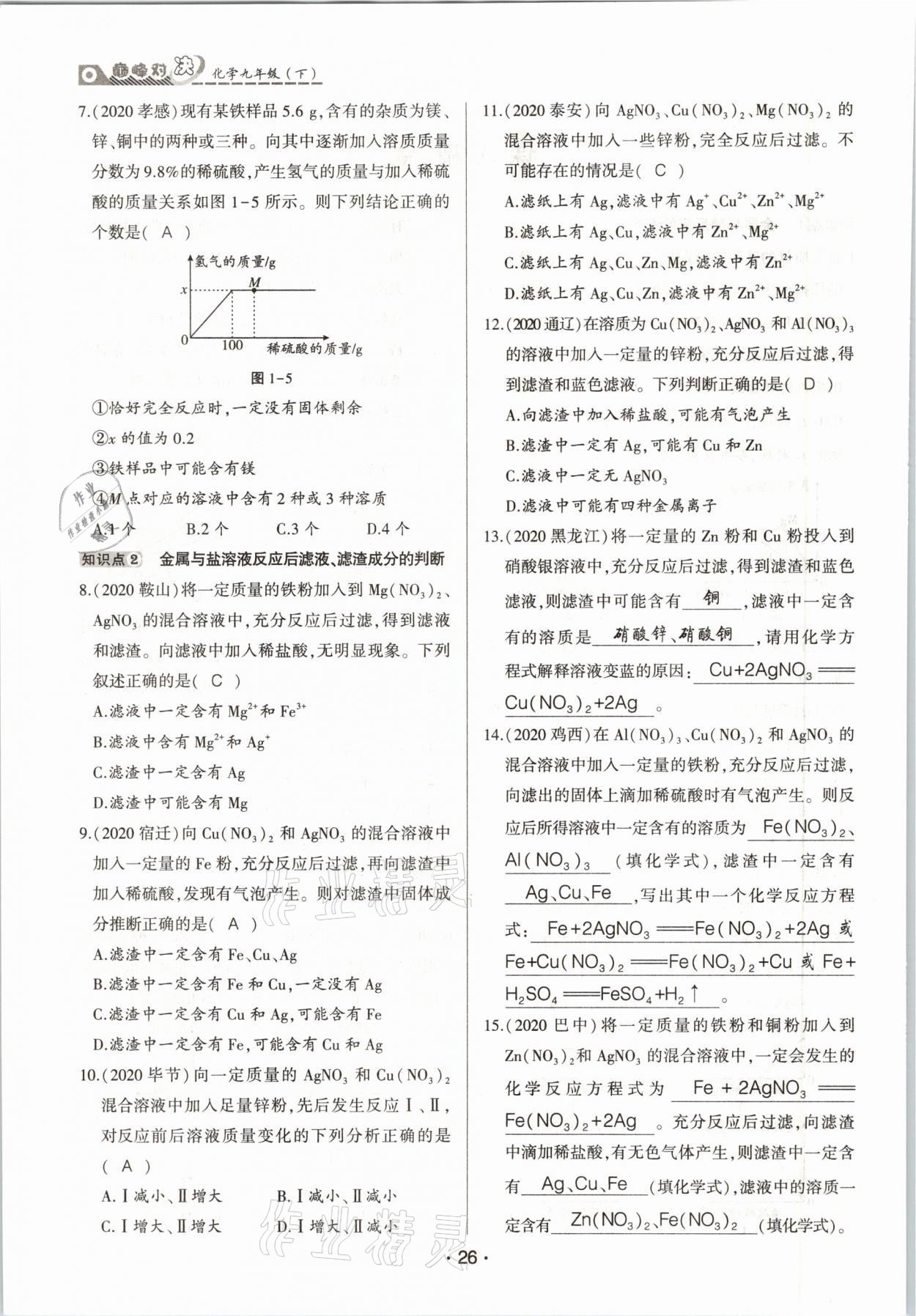 2021年巔峰對決九年級化學下冊人教版 參考答案第26頁