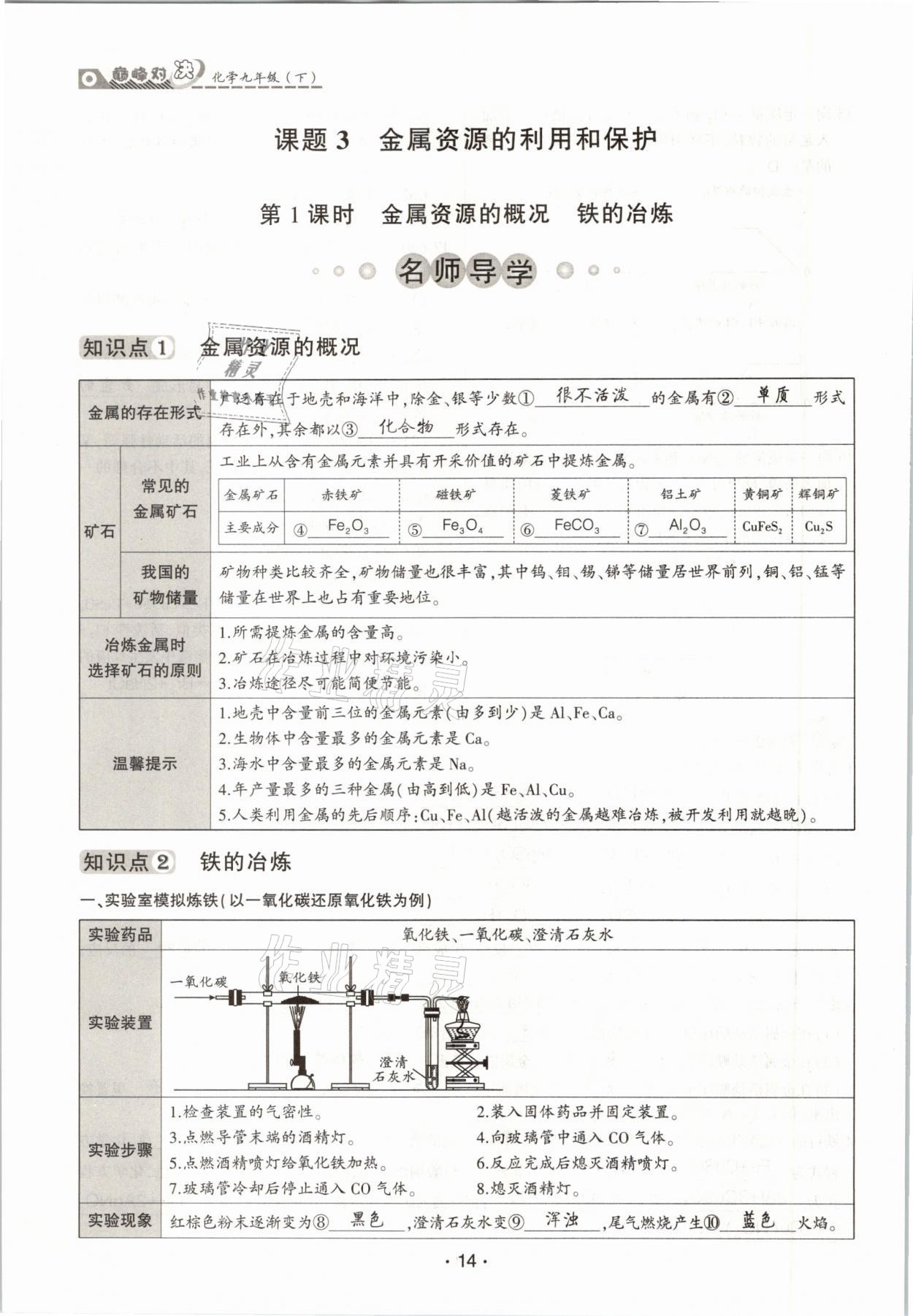 2021年巔峰對決九年級化學下冊人教版 參考答案第14頁