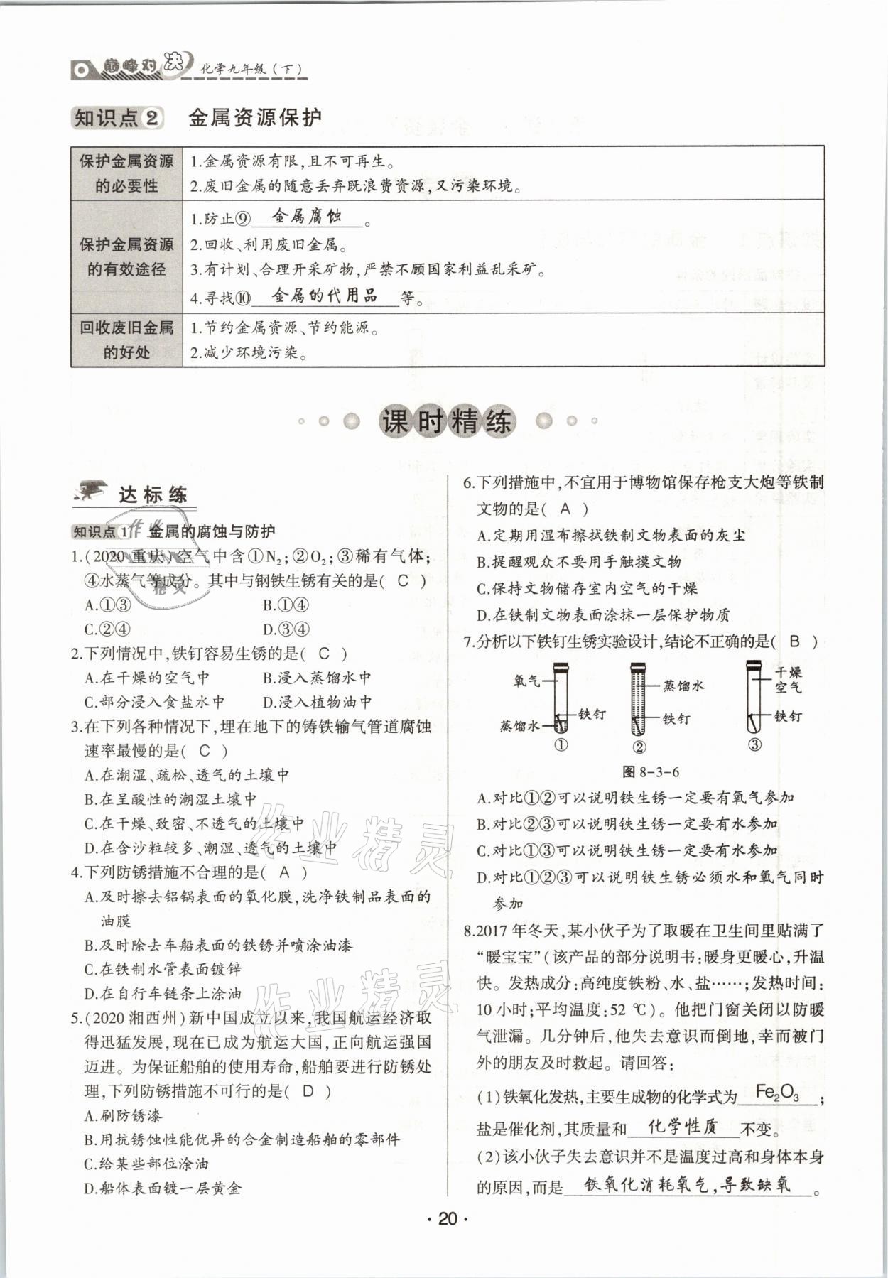 2021年巔峰對決九年級化學下冊人教版 參考答案第20頁