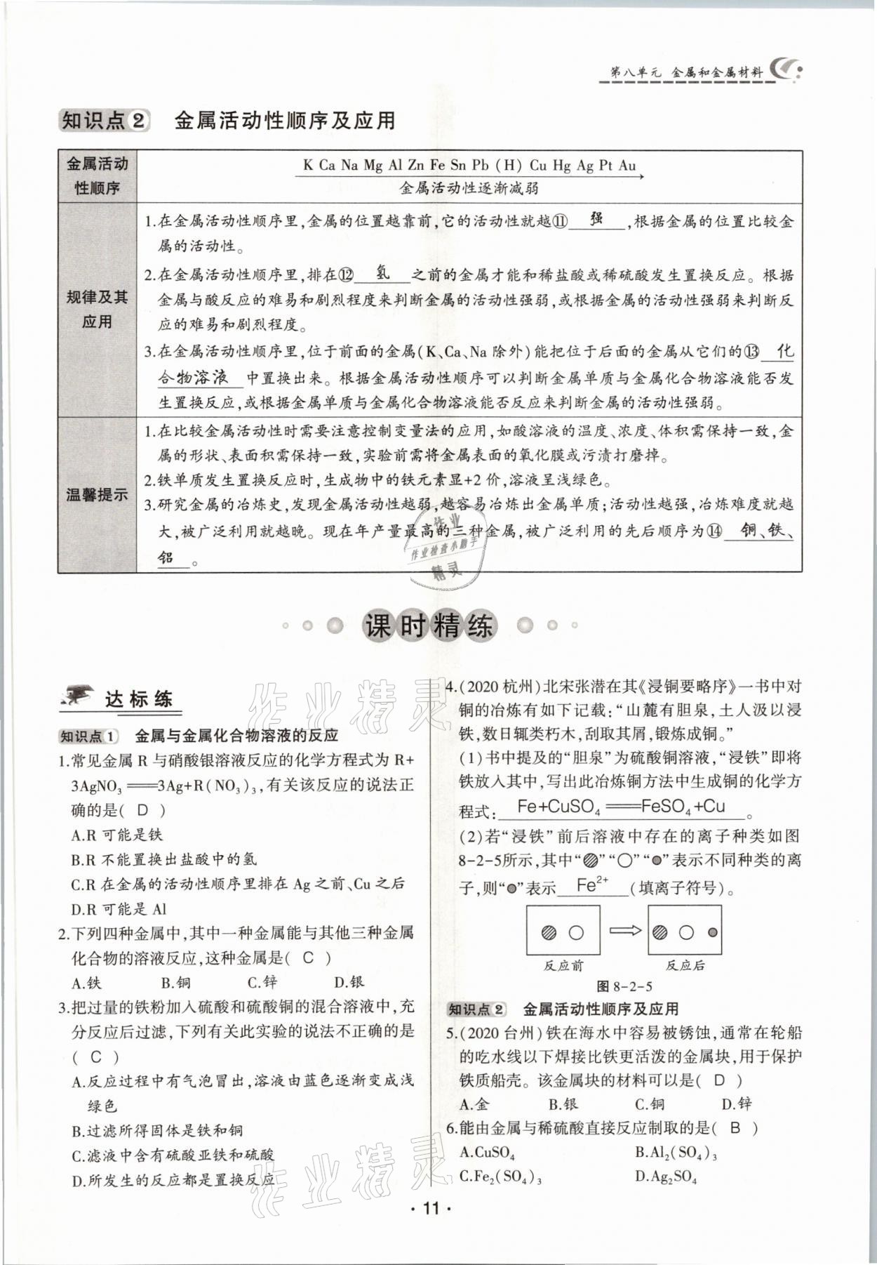 2021年巔峰對決九年級化學下冊人教版 參考答案第11頁
