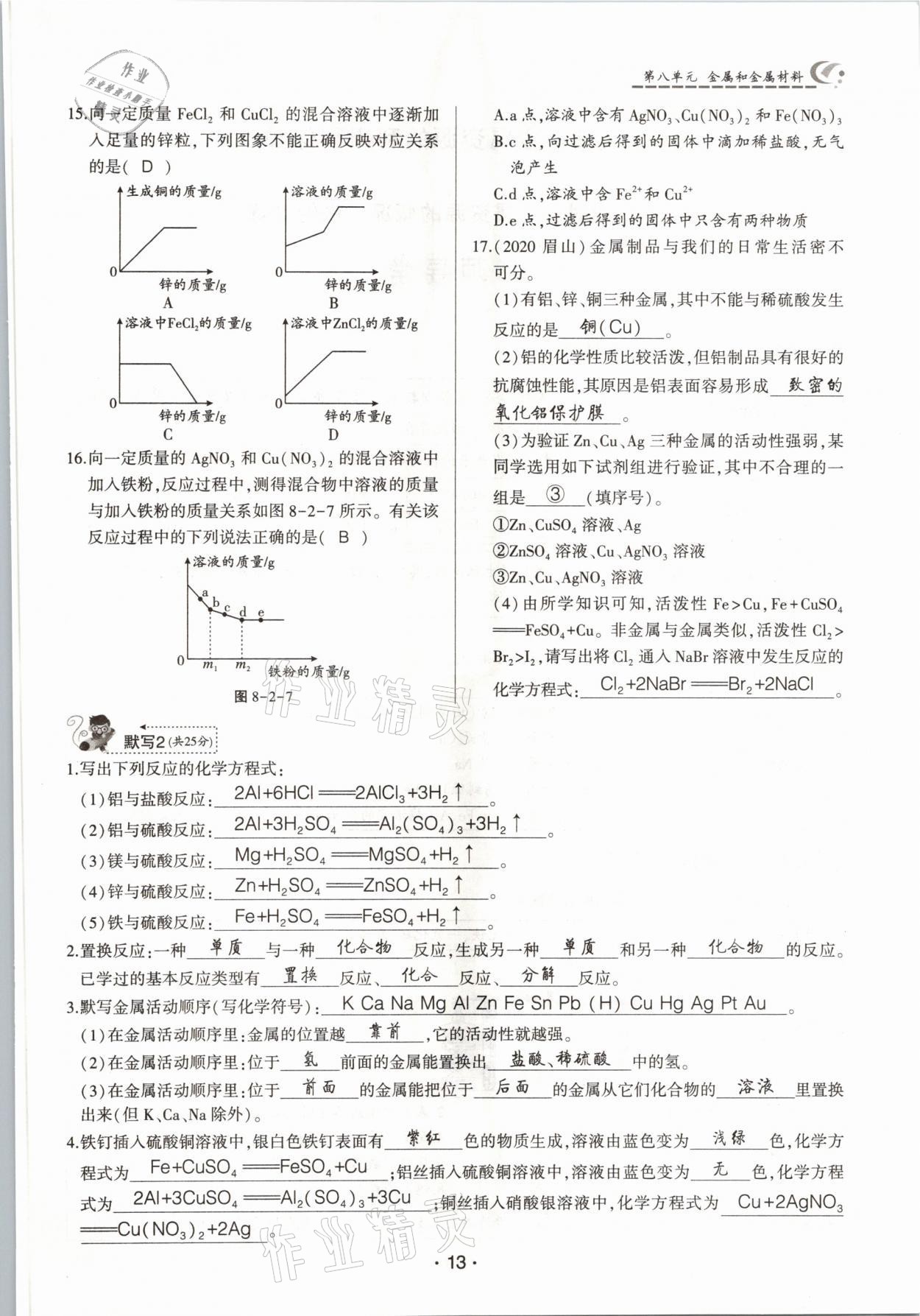2021年巔峰對決九年級化學下冊人教版 參考答案第13頁