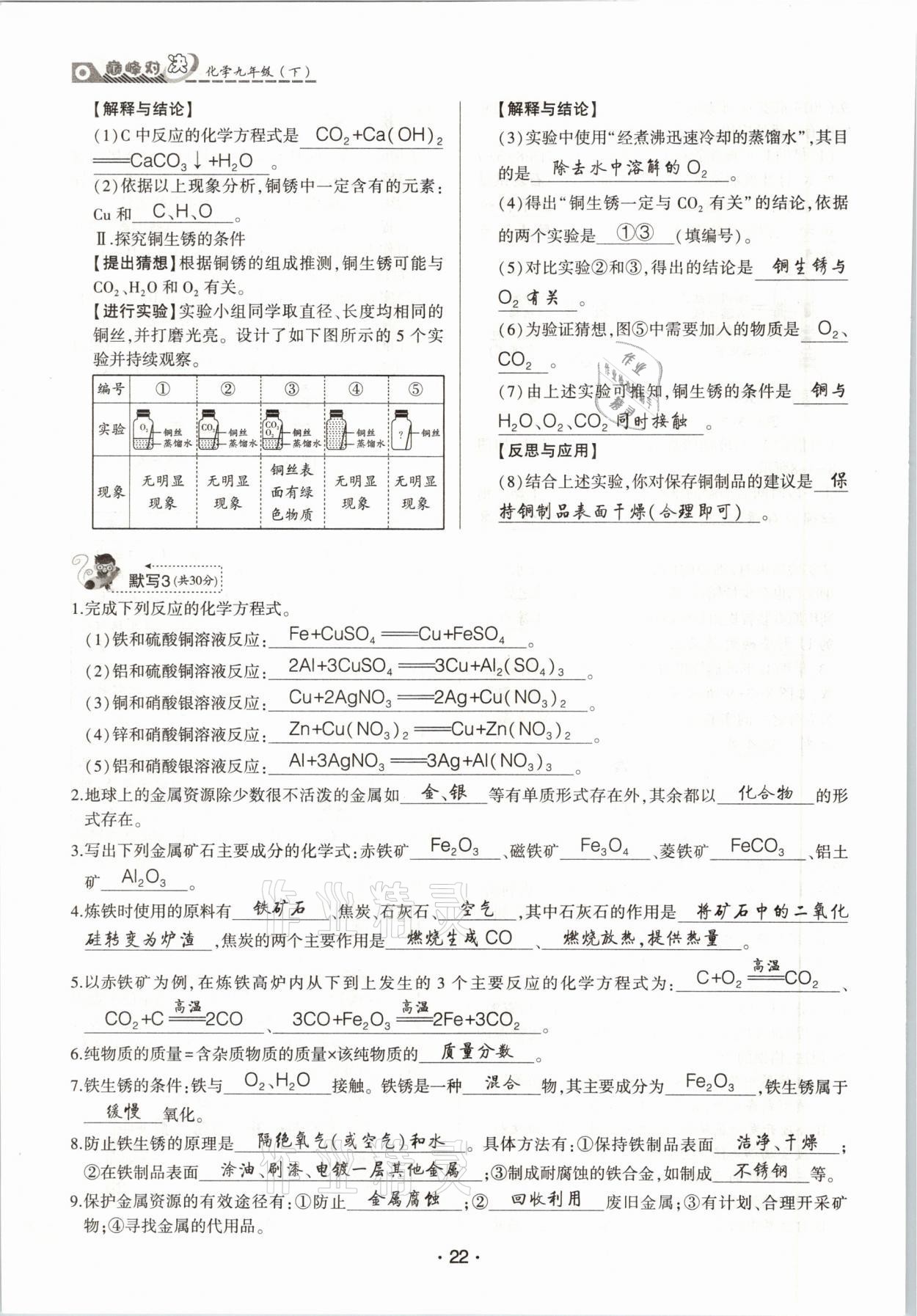 2021年巔峰對決九年級化學下冊人教版 參考答案第22頁