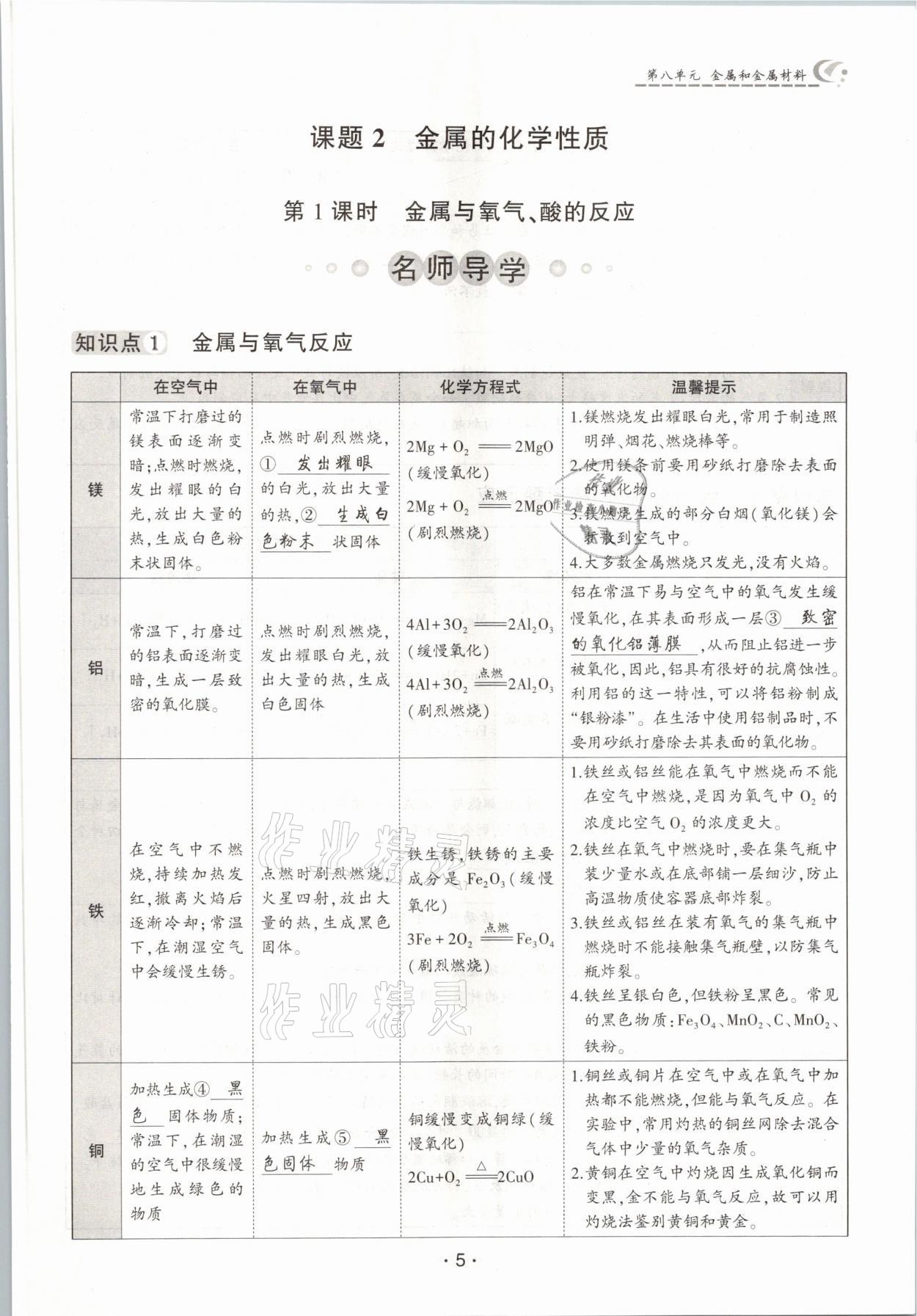 2021年巔峰對決九年級化學下冊人教版 參考答案第5頁